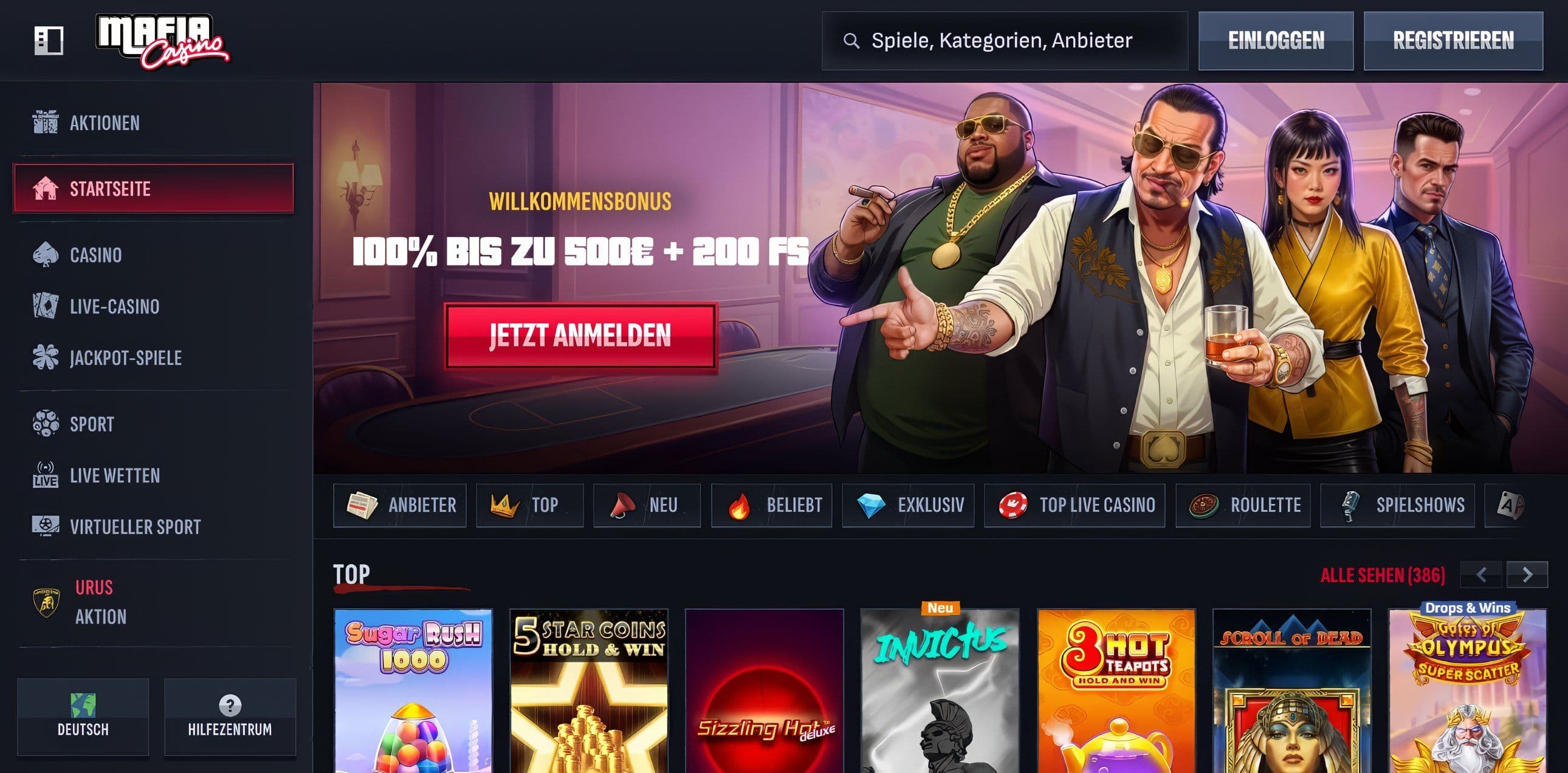 Mafia Casino home desktop