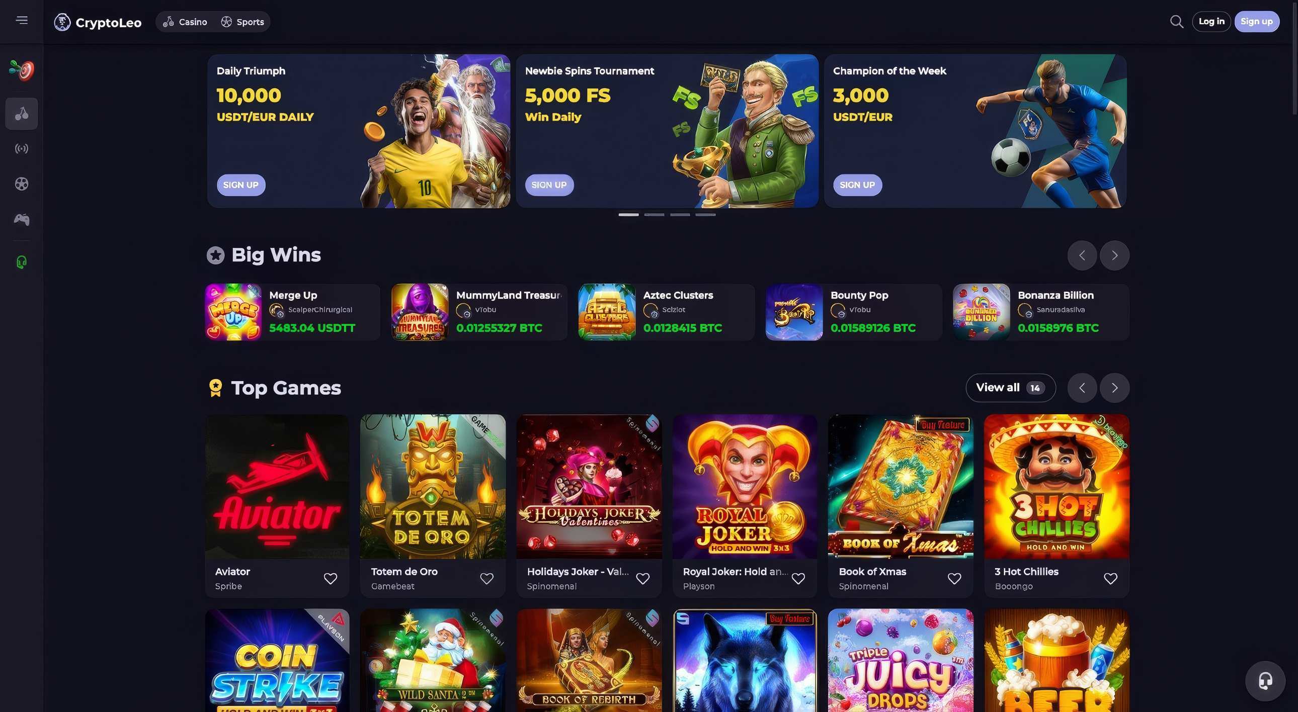 CryptoLeo Slots Page