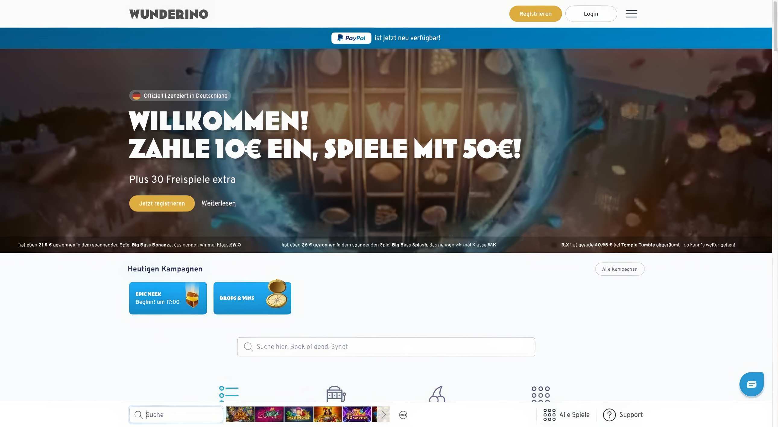 Wunderino Startseite Desktop