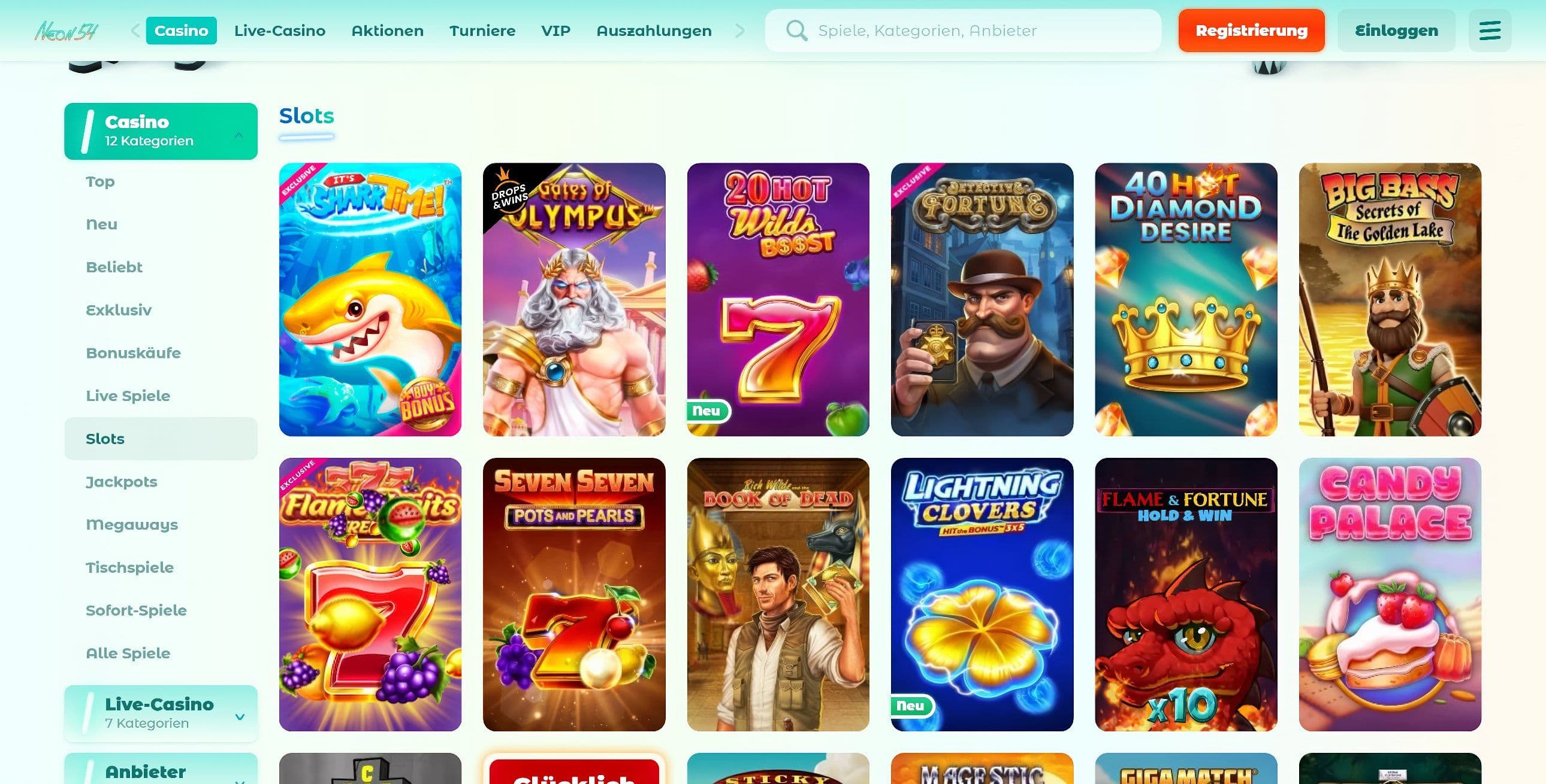 Neon54 Casino desktop screenshot 1