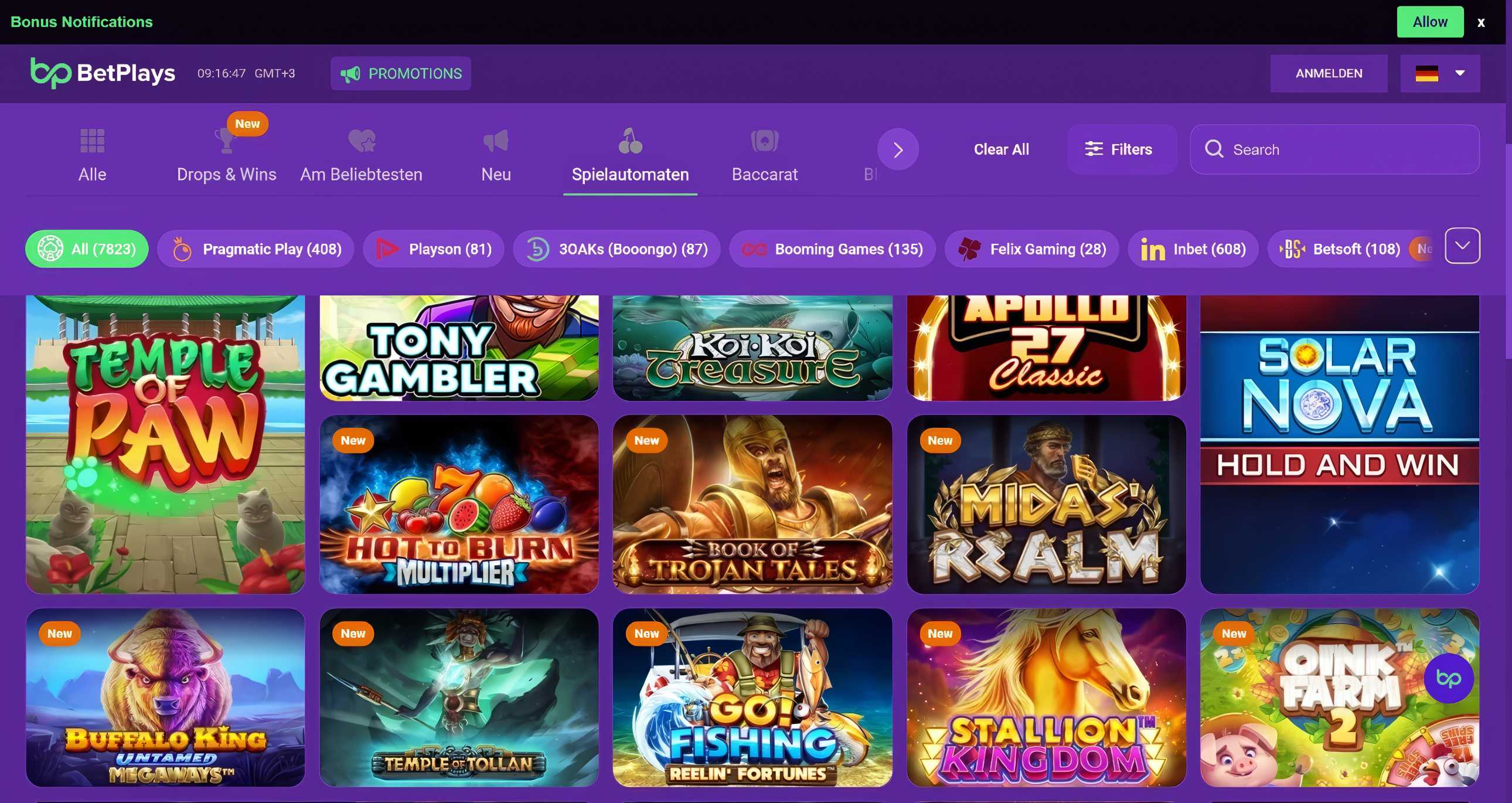 Betplays Casino Spiele Übersicht