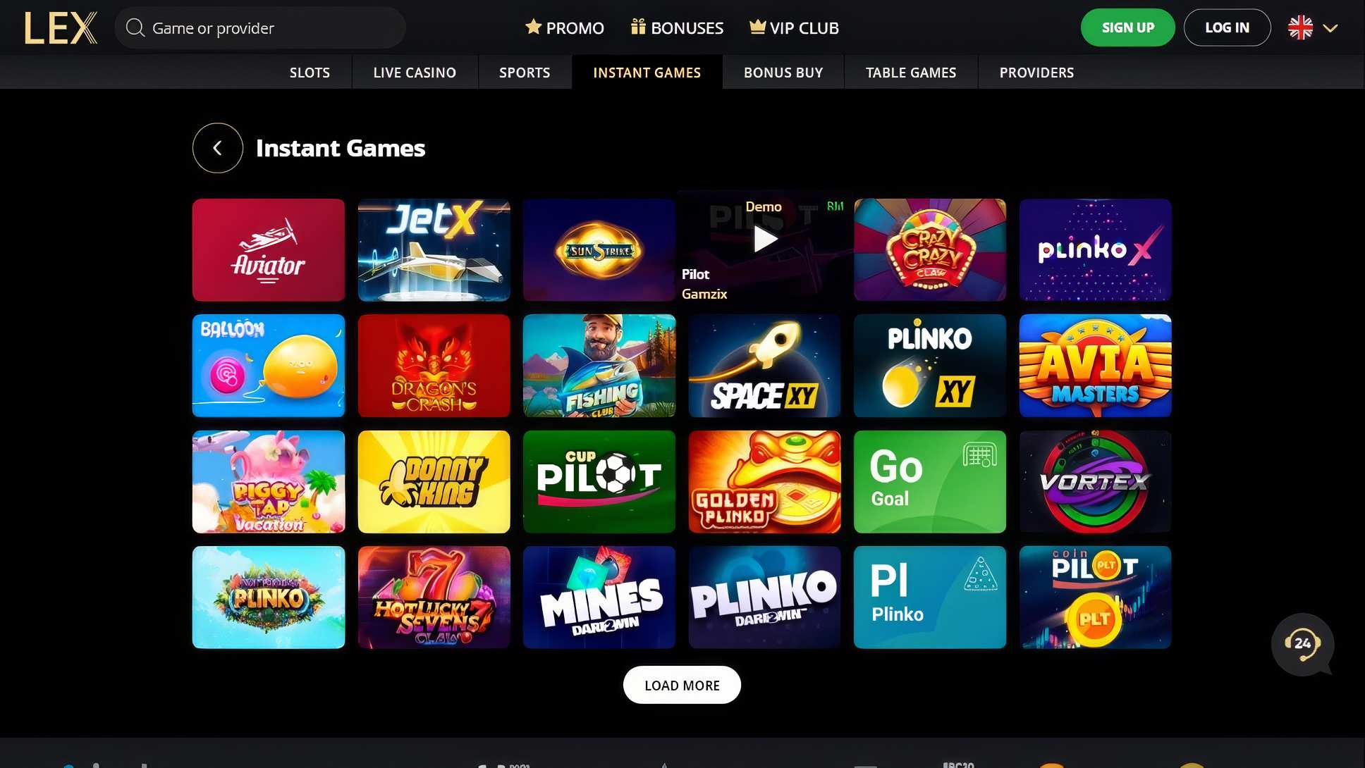 Lex Casino Games Desktop