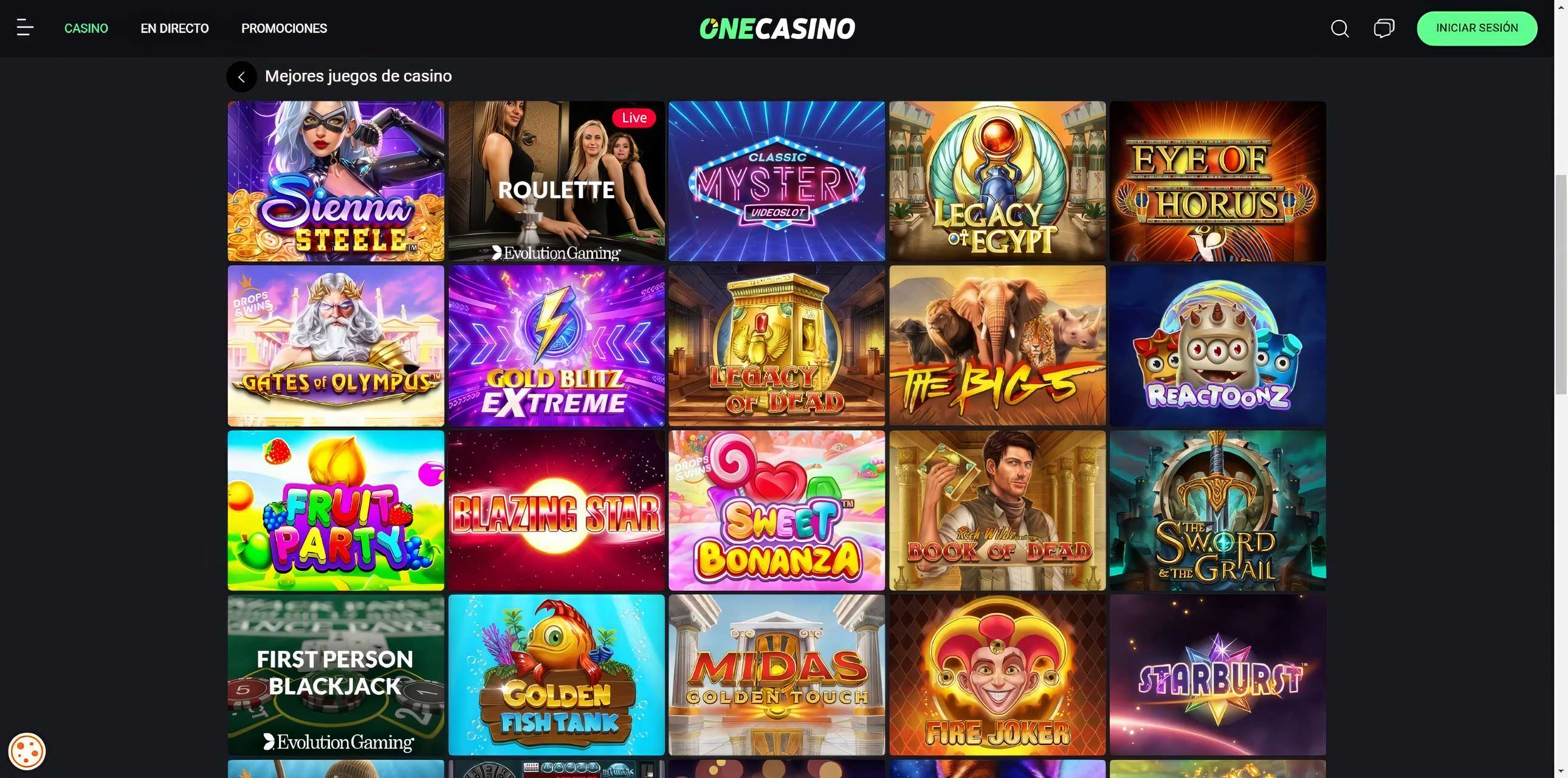 Página de juegos de casino de OneCasino
