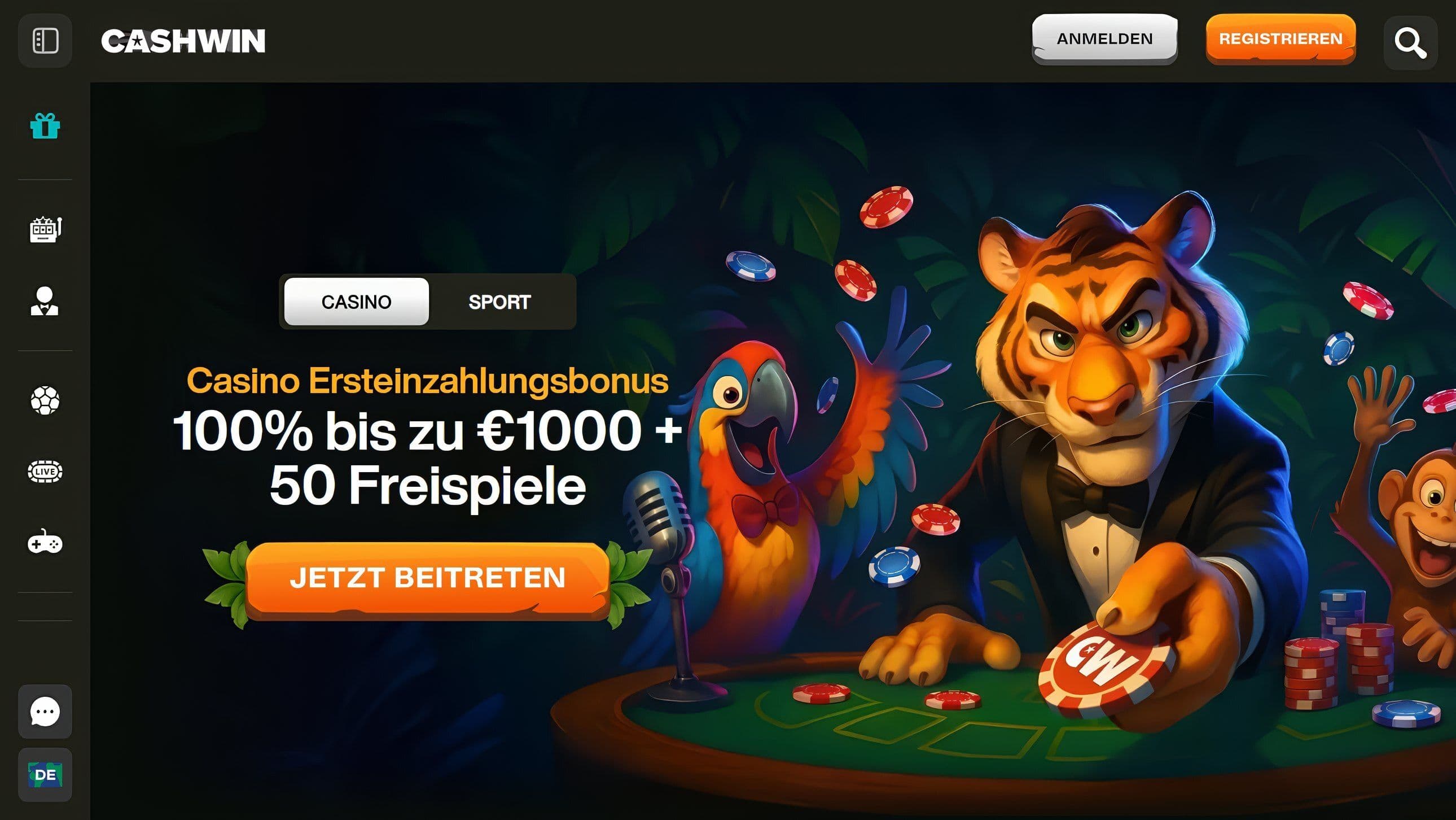 Cashwin Casino Homepage Desktop