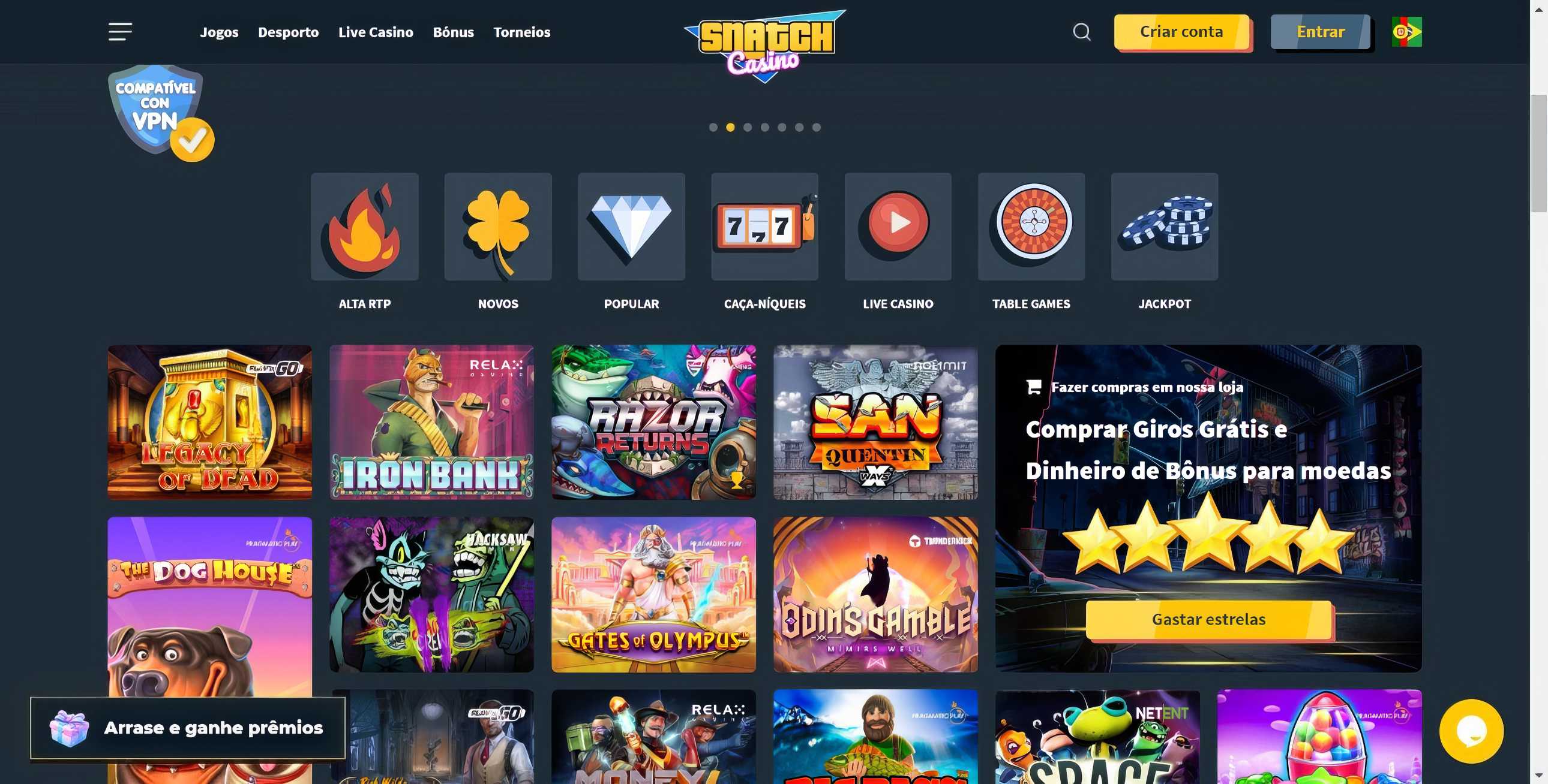 Snatch Casino desktop home