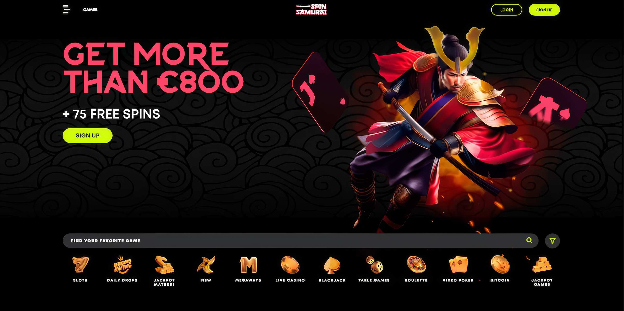 Spin Samurai Casino Home