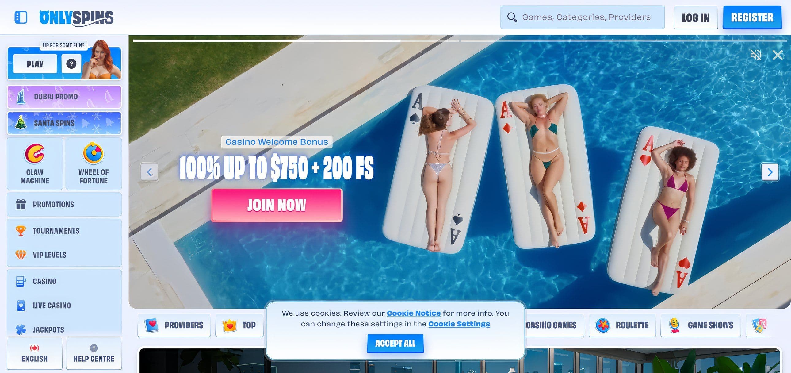 OnlySpins Casino Home