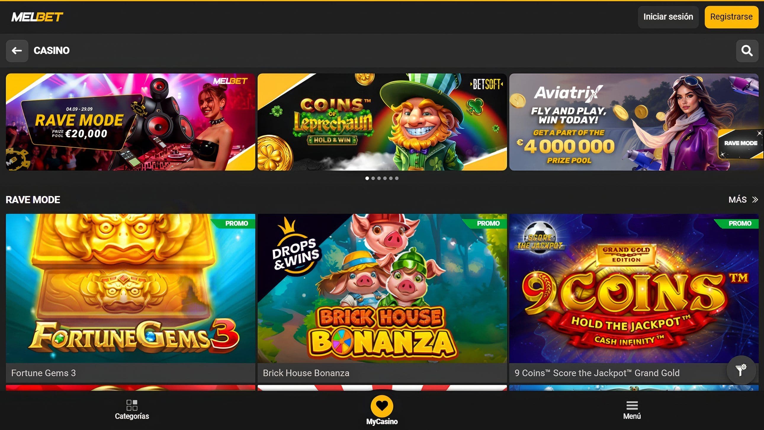 Casino lobby para Melbet Argentina.