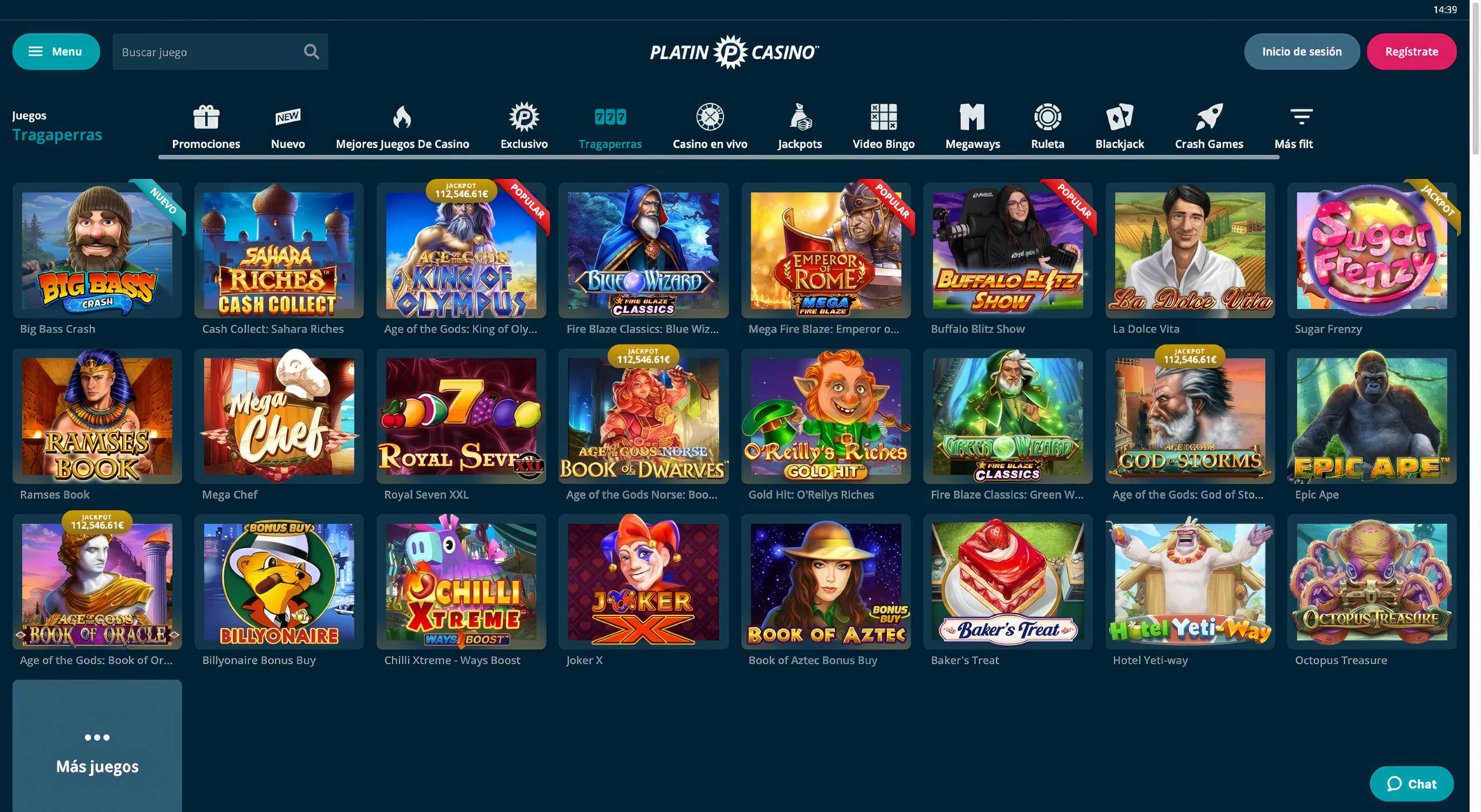 Página de tragamonedas de Platin Casino