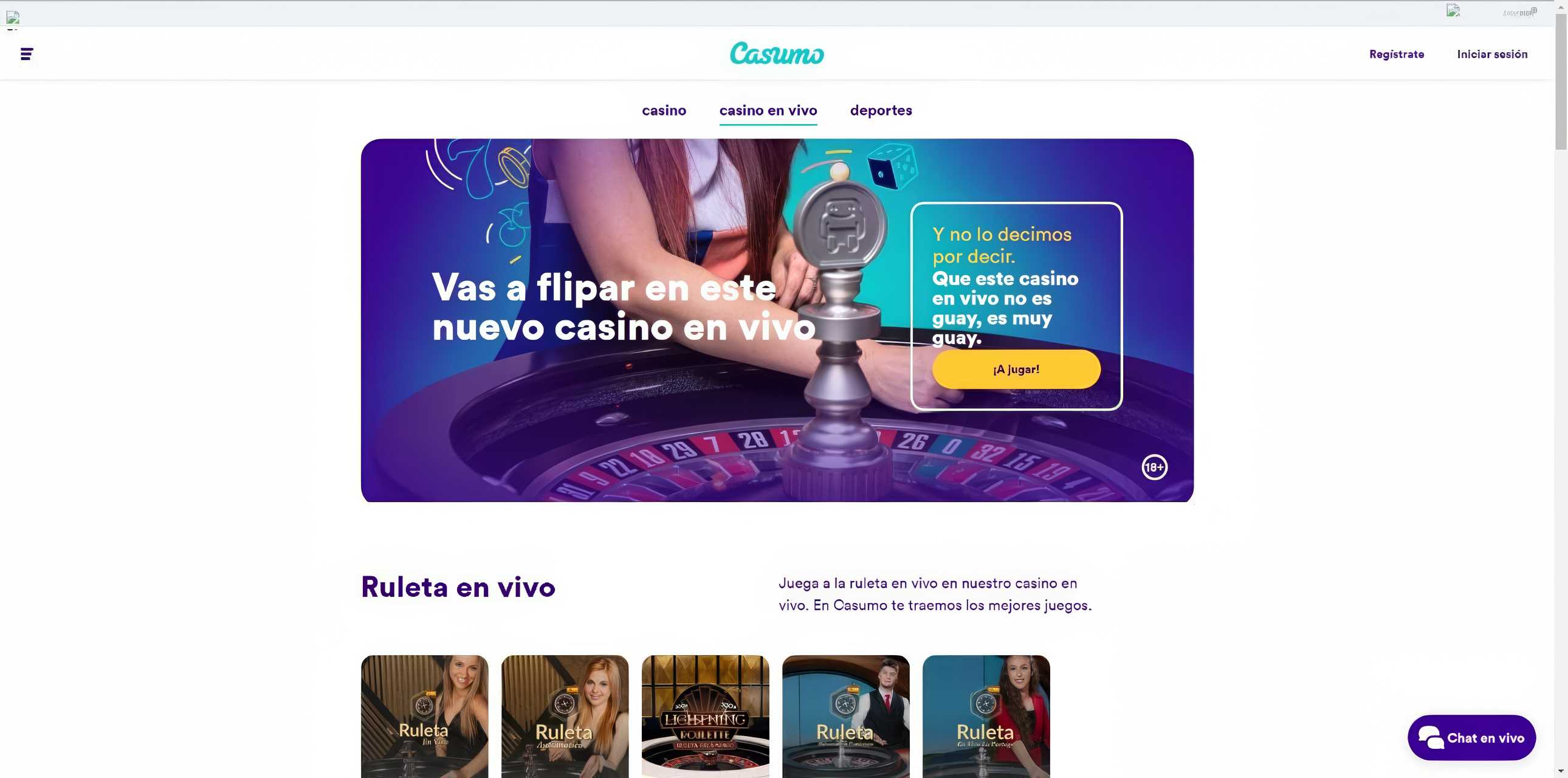 Lobby de casino en vivo de Casumo