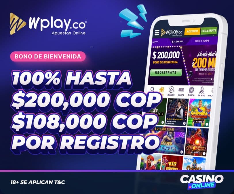 Bono de bienvenida de WPlay Casino en Colombia.