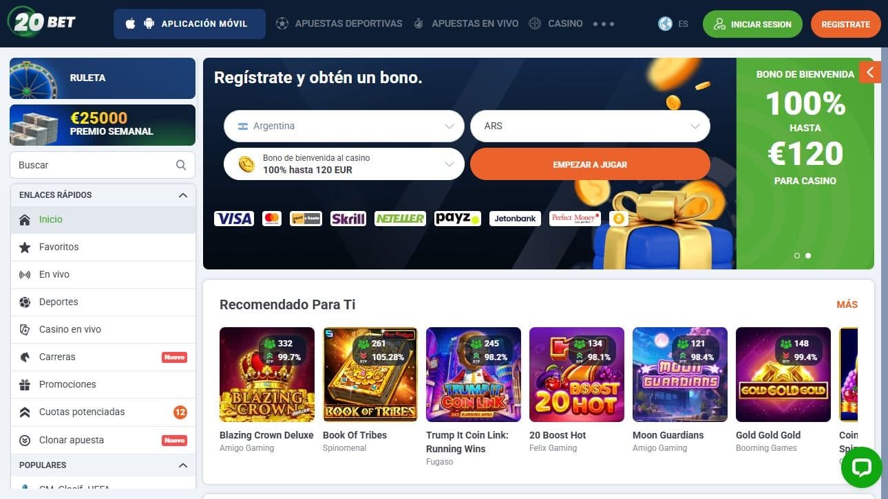 Página de inicio de 20Bet