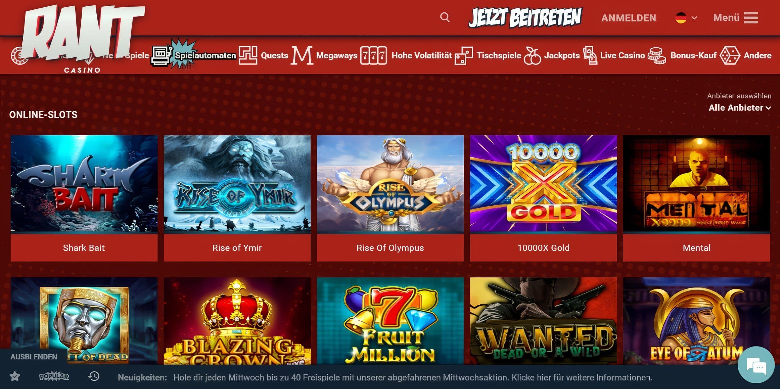RANT Casino desktop screenshot 1