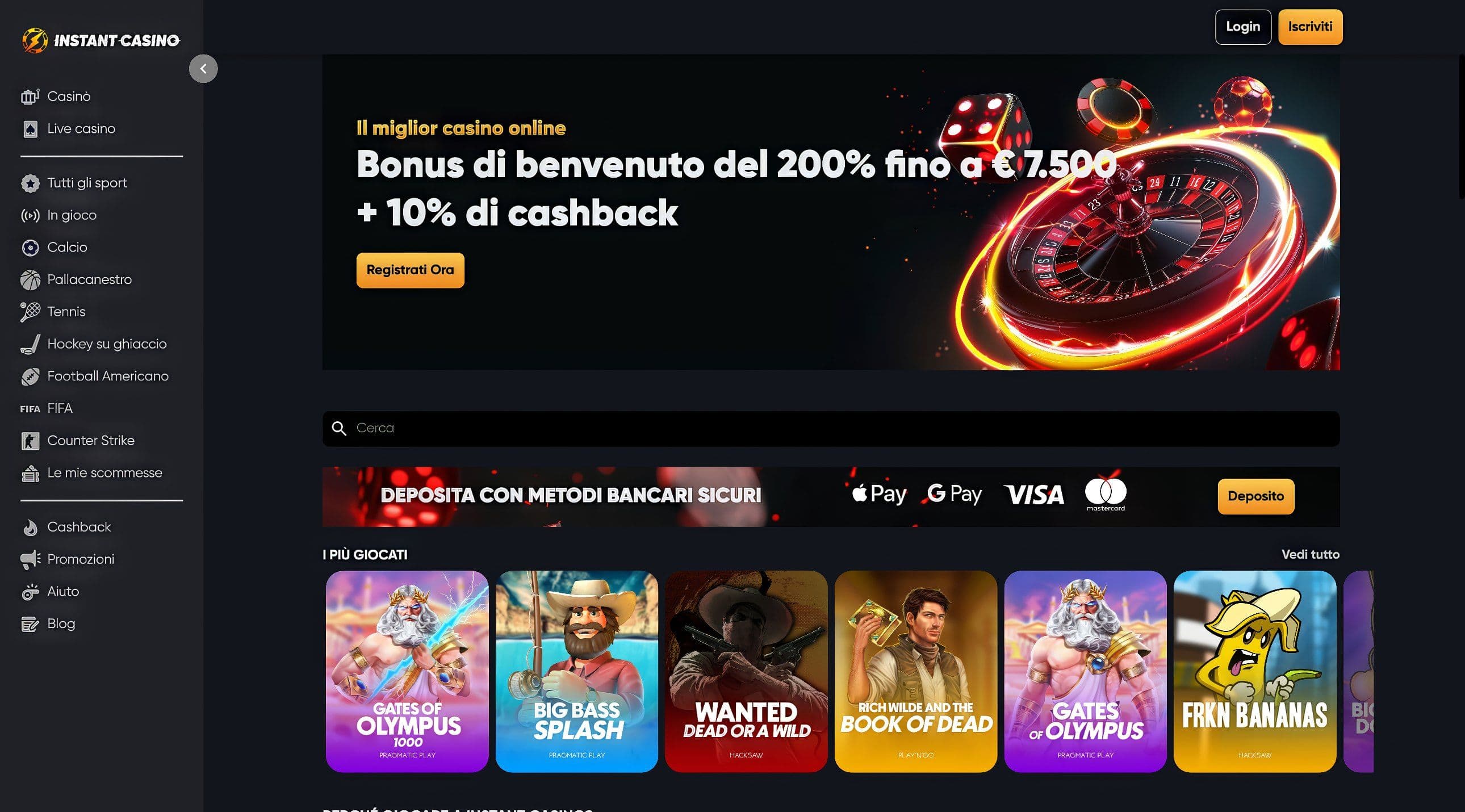 Instant Casino Home Page