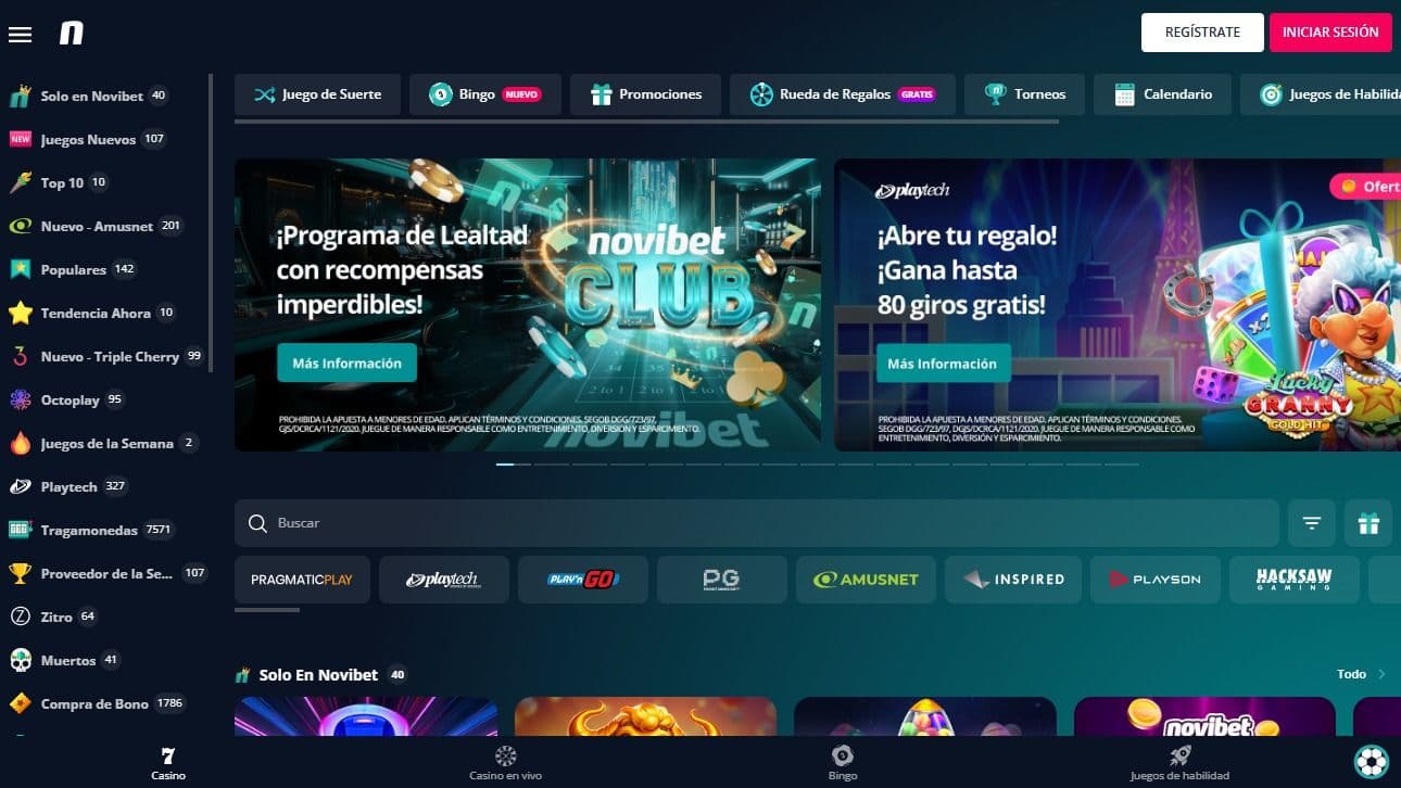 Casino en versión escritorio de Novibet MX