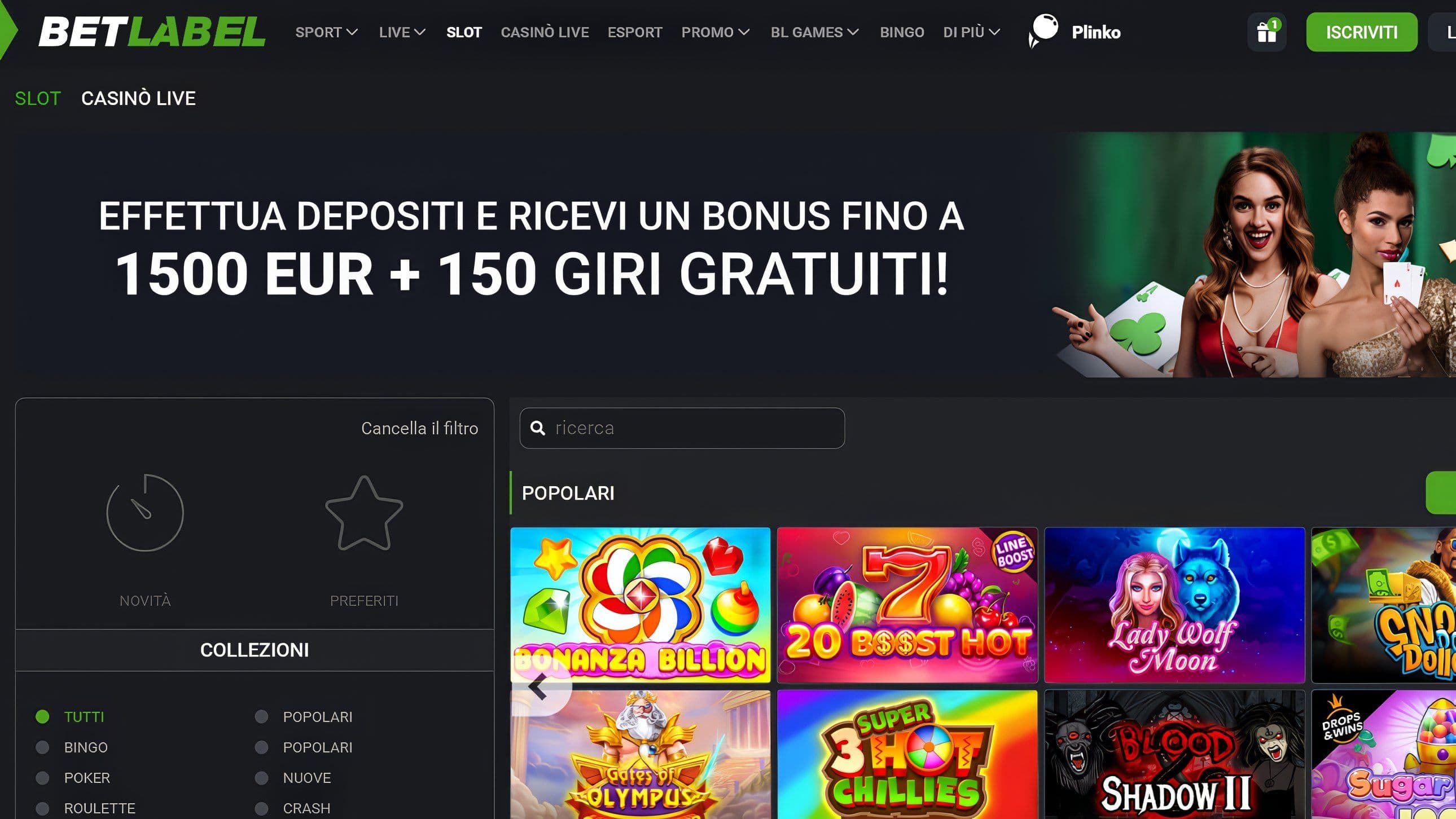 BetLabel Casino Home Desktop