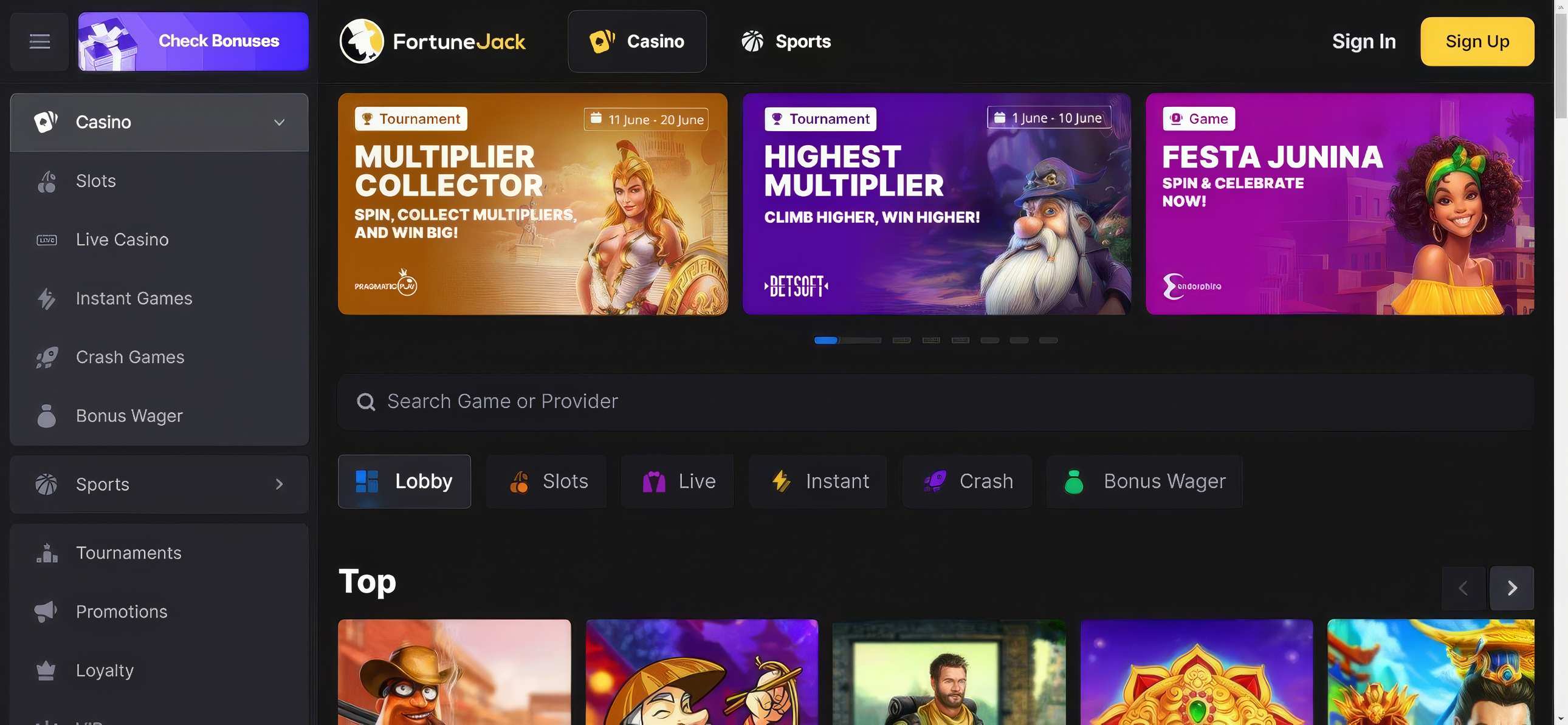 FortuneJack Games Mobile