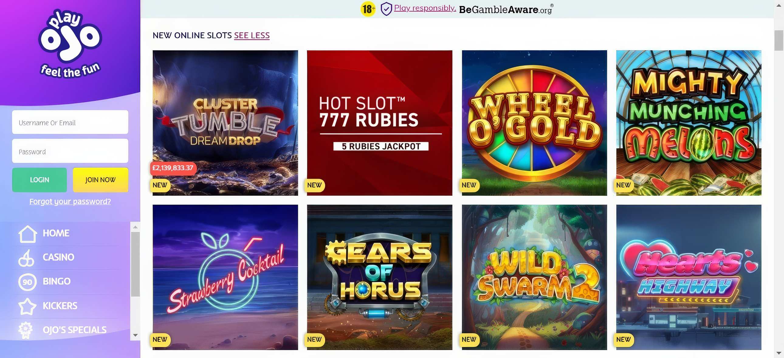 PlayOJO Casino Slots
