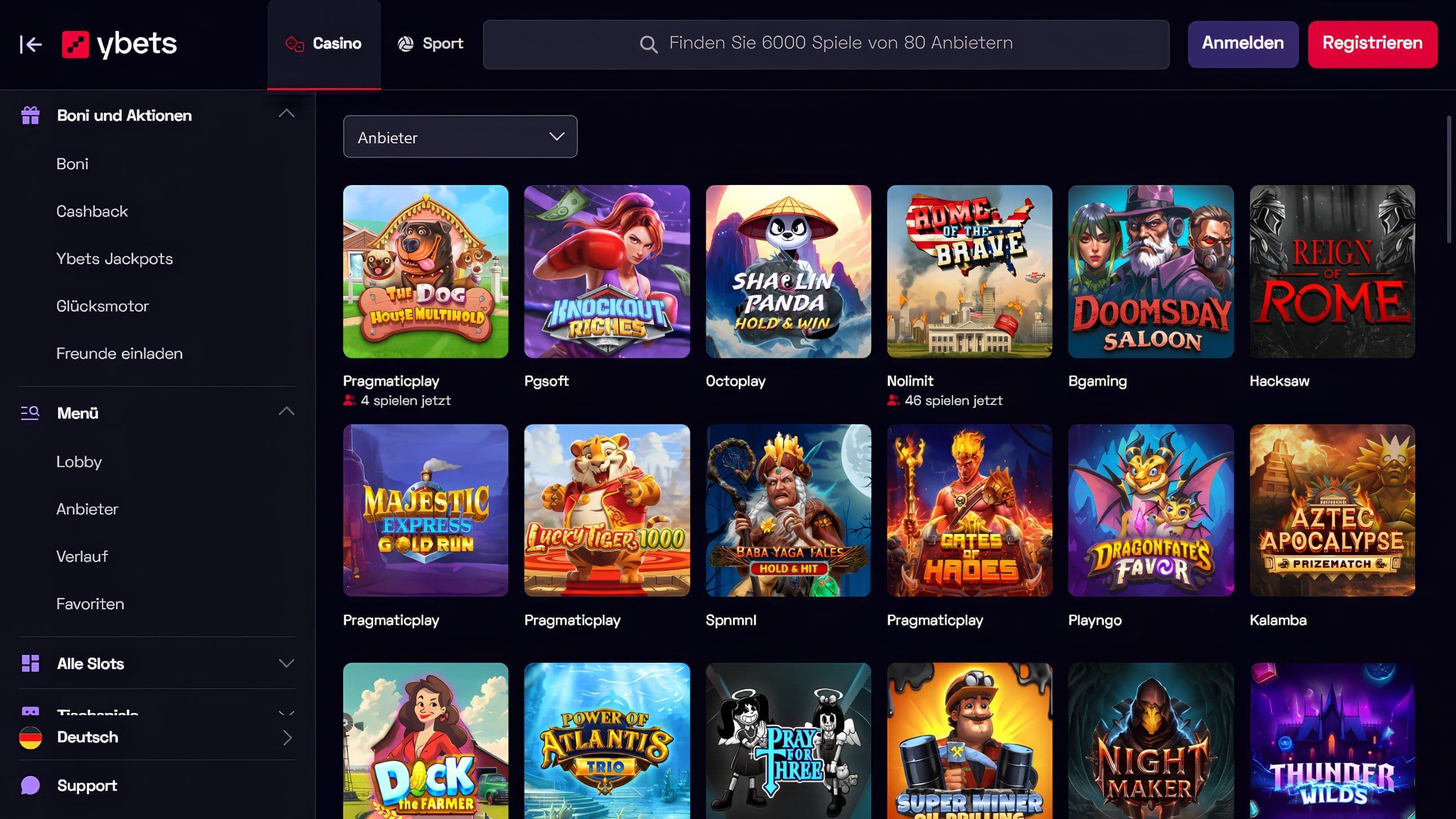 Ybets Casino Slots Desktop