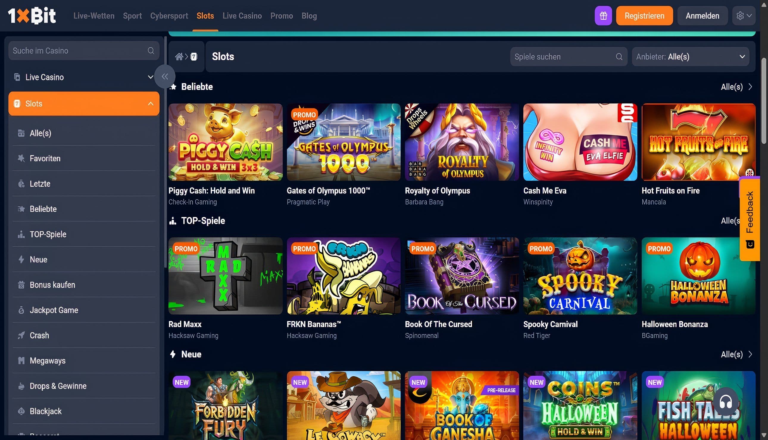 1xBit Casino Slots Desktop