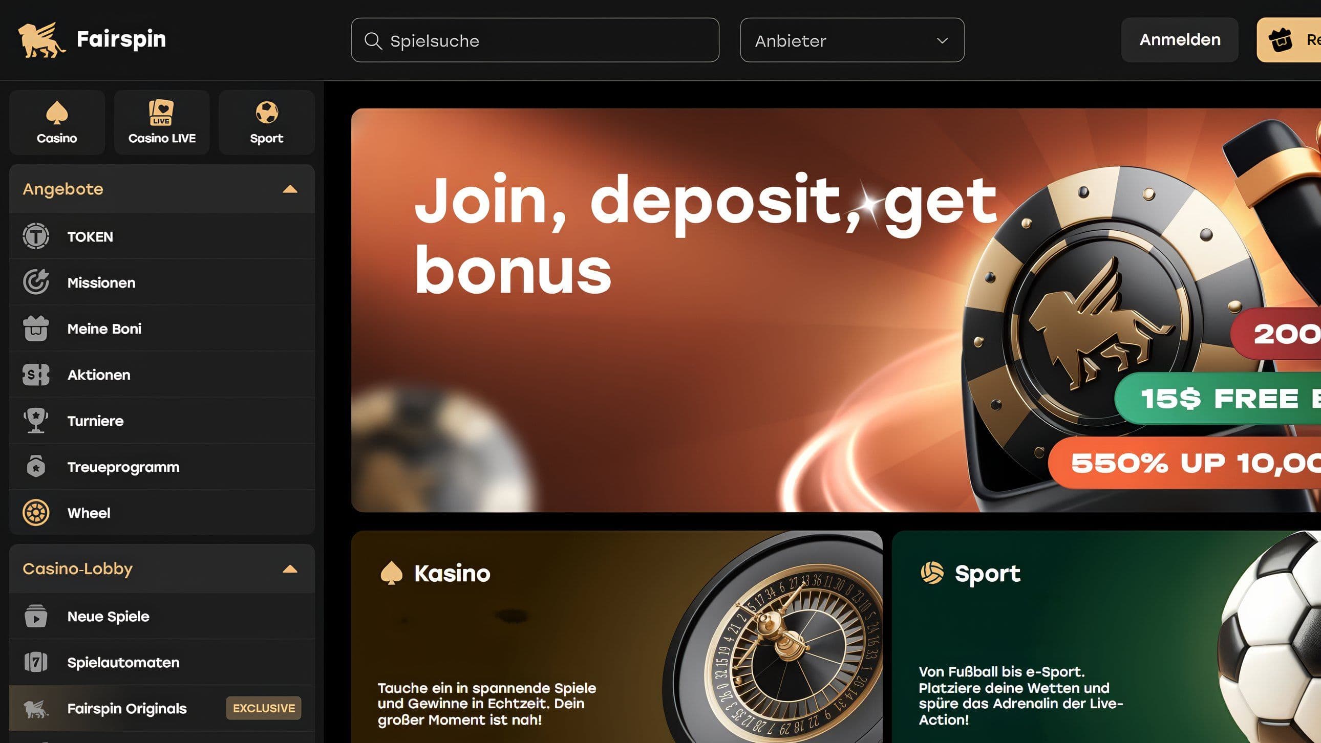 Fairspin Casino Homepage Desktop