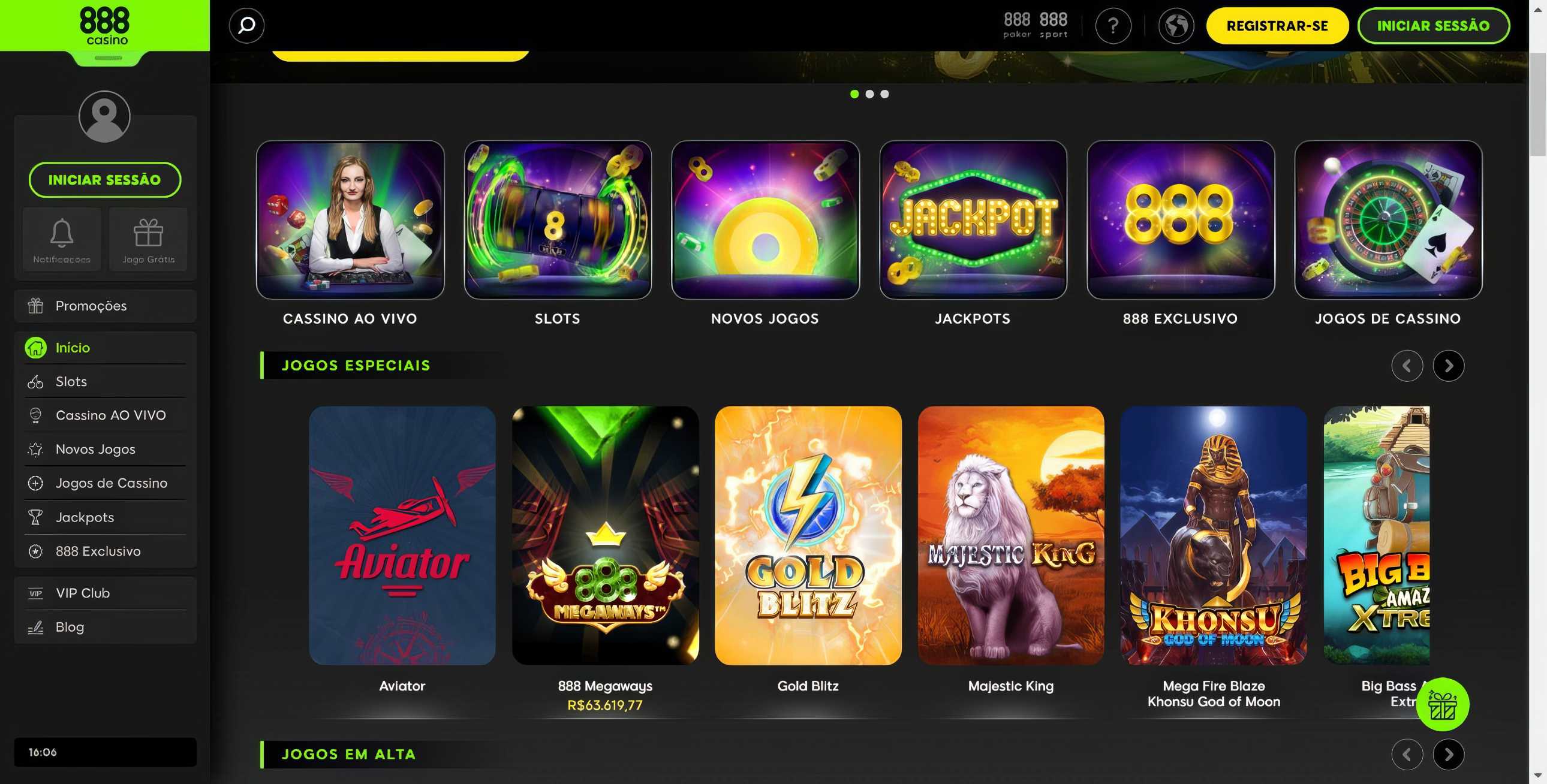 888 Casino desktop home