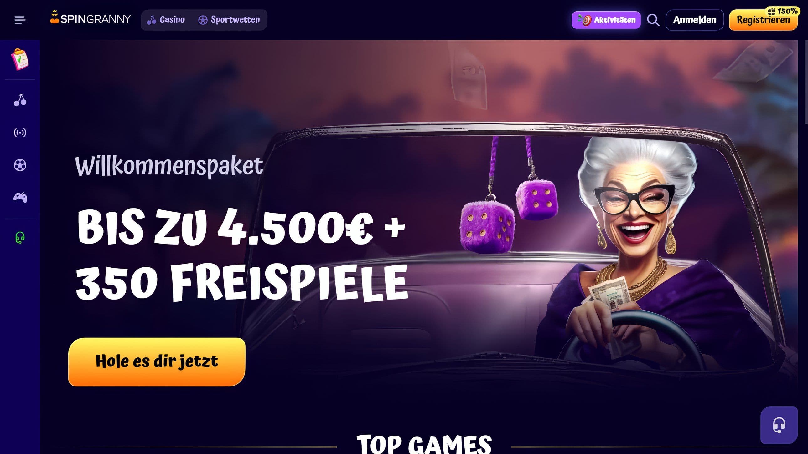 Spingranny Casino Homepage Desktop