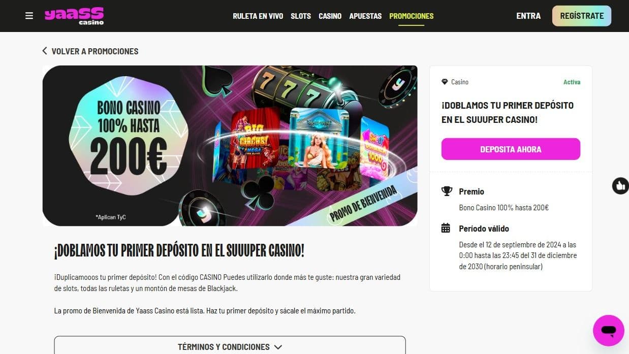 Bono de bienvenida en Casino de Yaass.