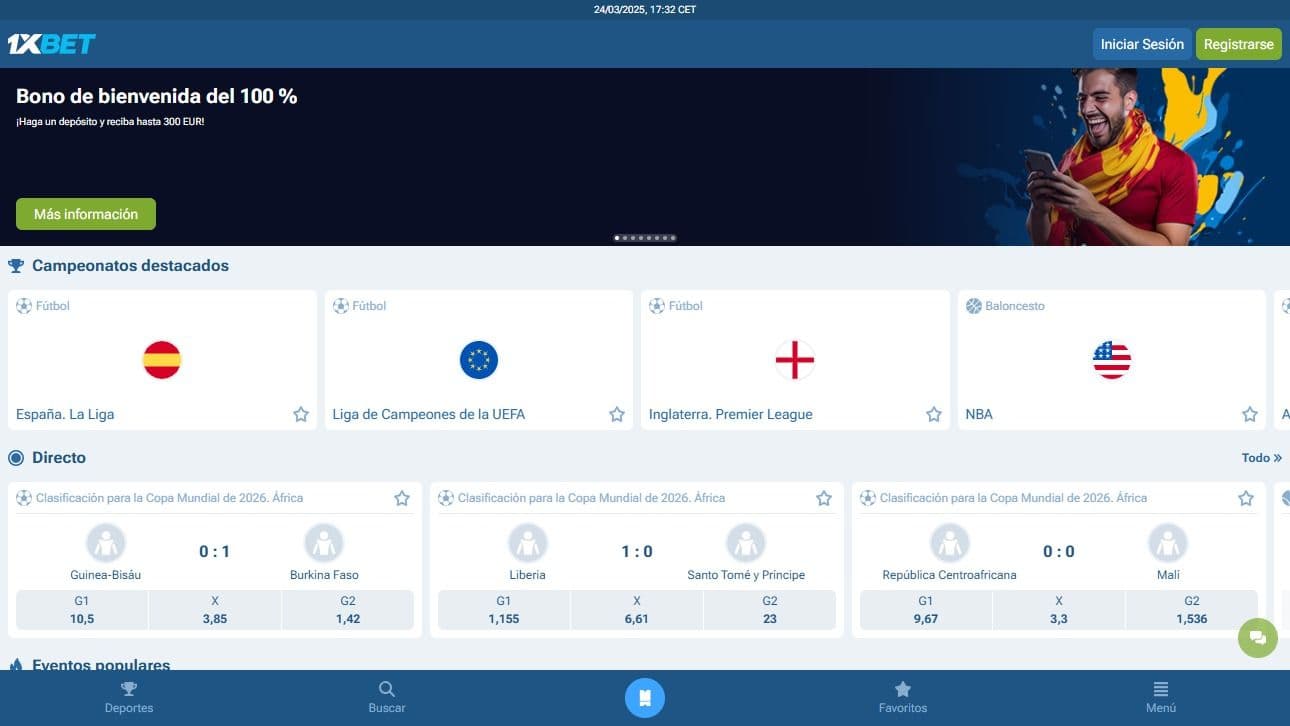 Versión de escritorio de 1xBet