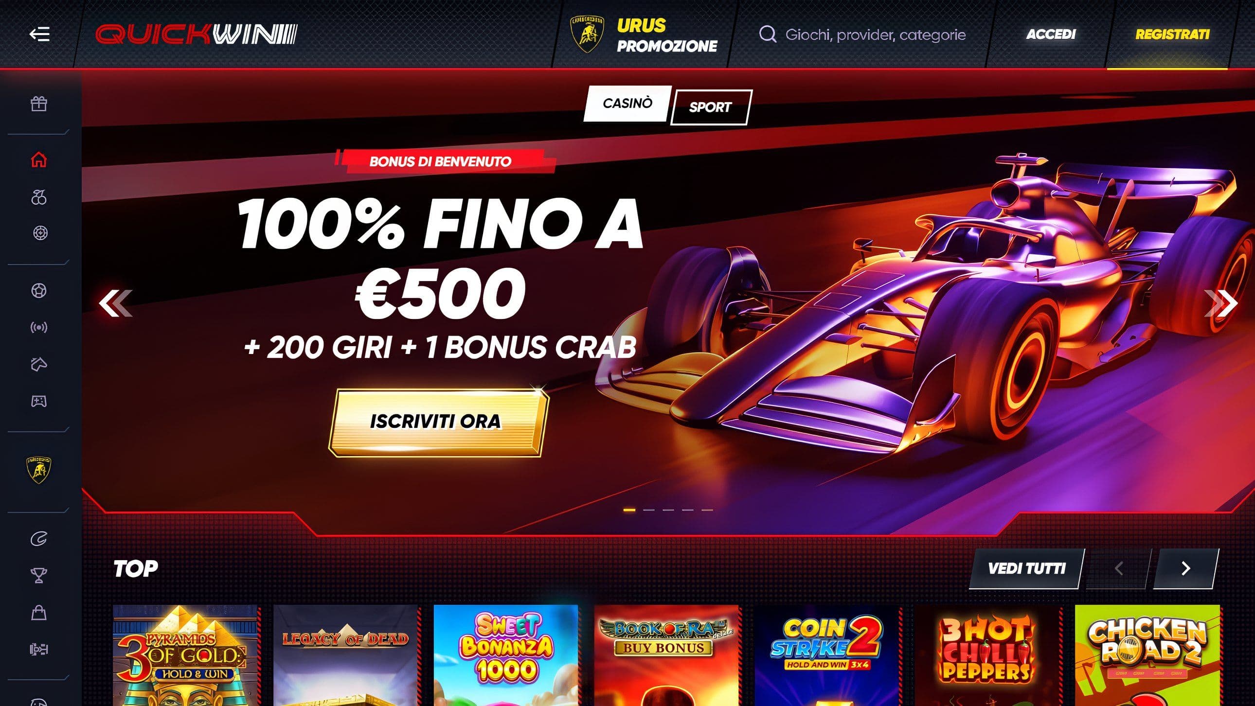 QuickWin Casino Homepage Desktop