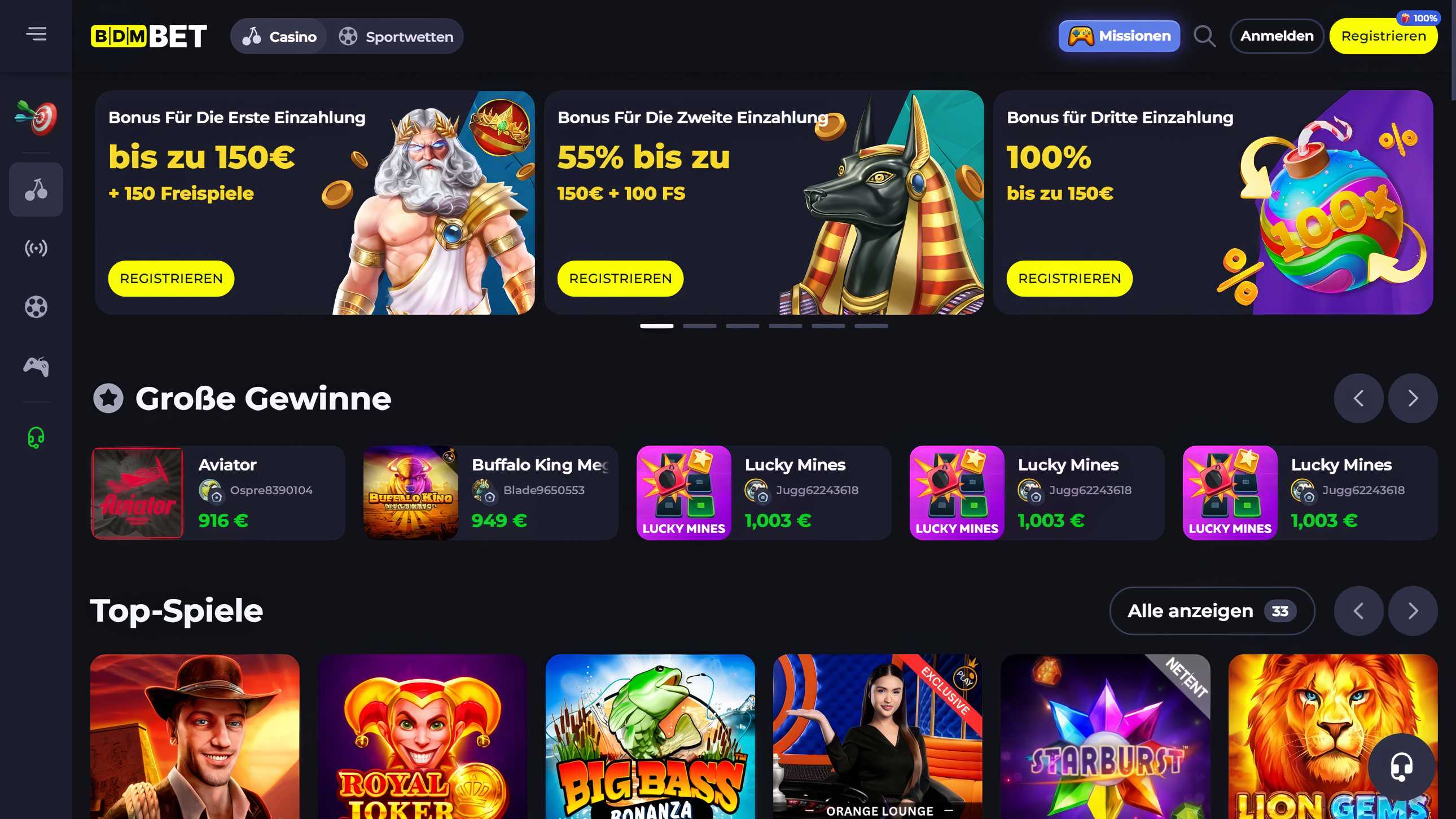 Bdmbet casino homepage übersicht