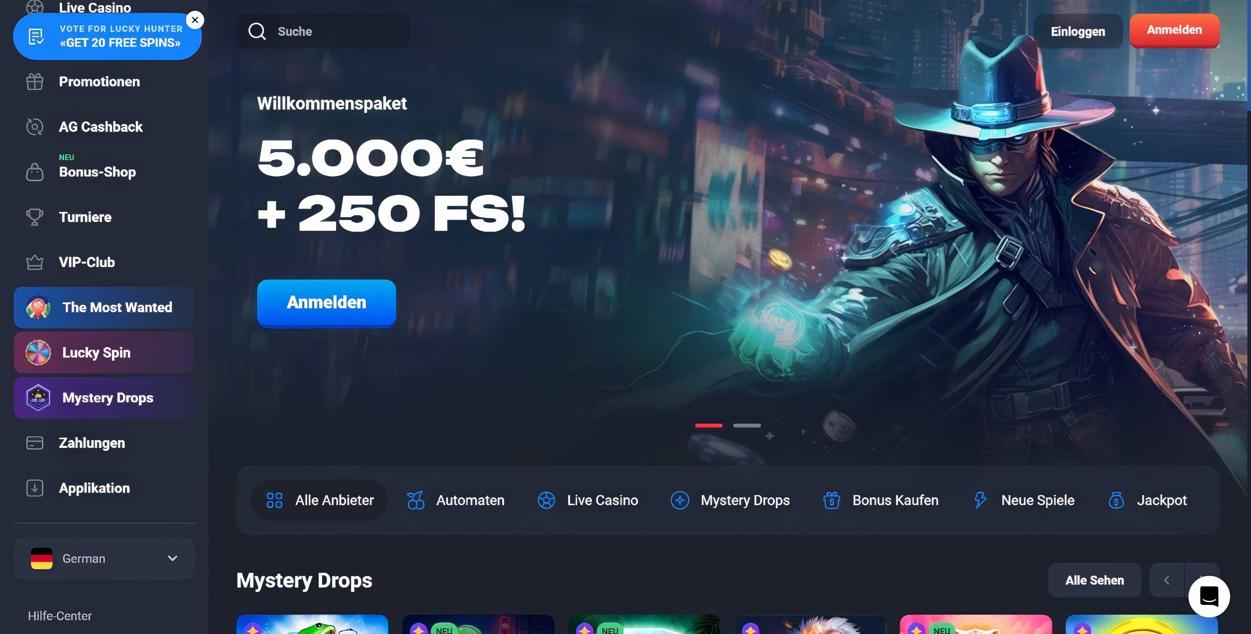 Lucky Hunter Casino desktop screenshot 1