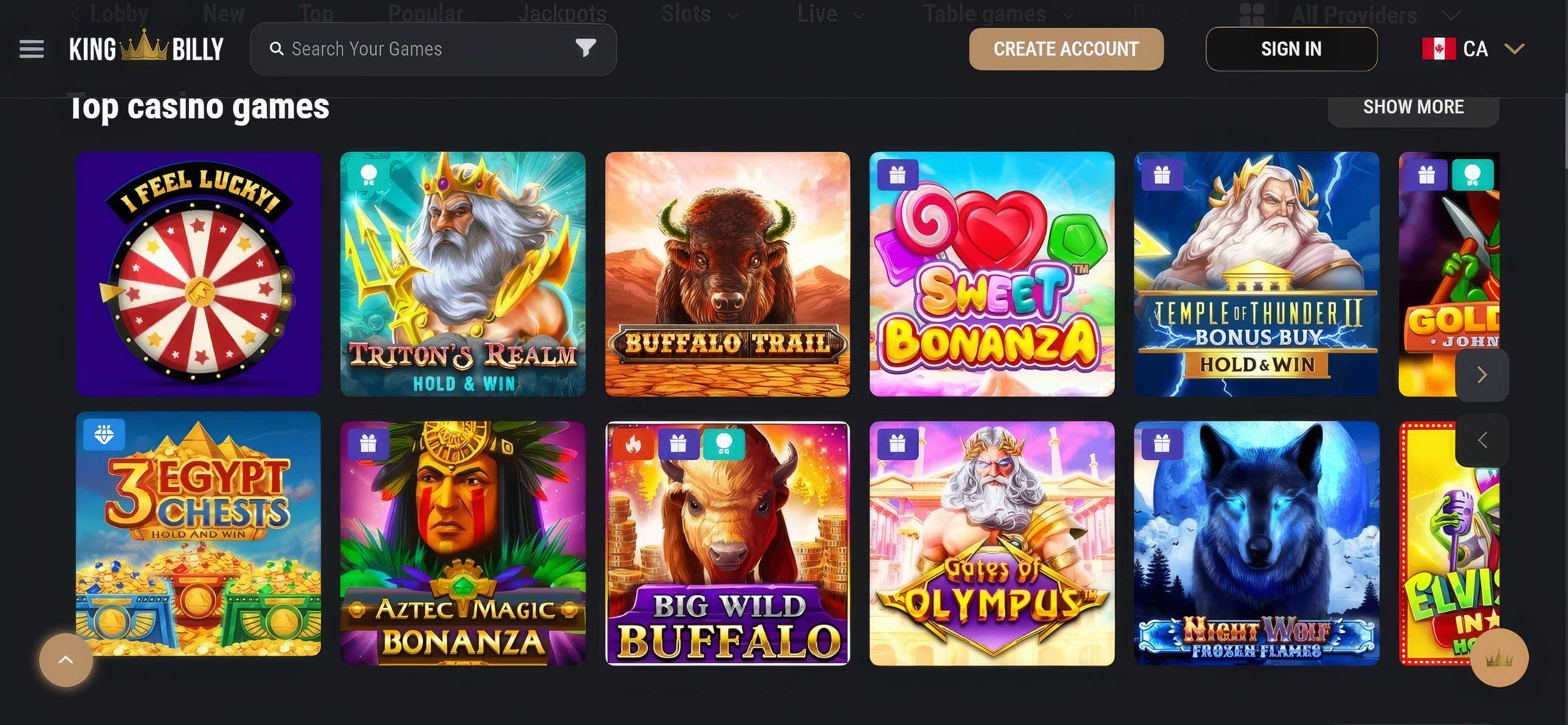 King Billy Casino Games