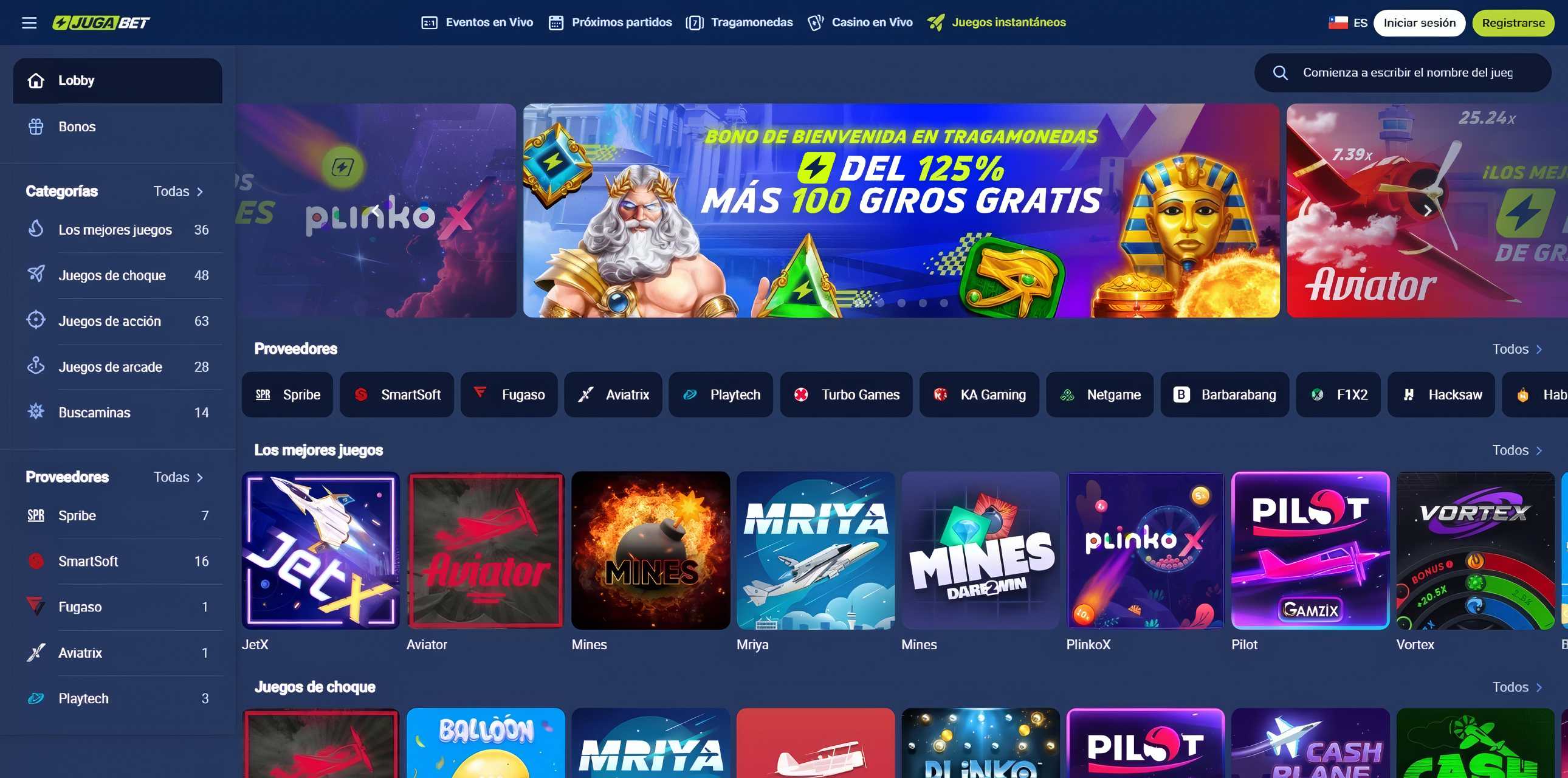Sección de casino de JugaBet