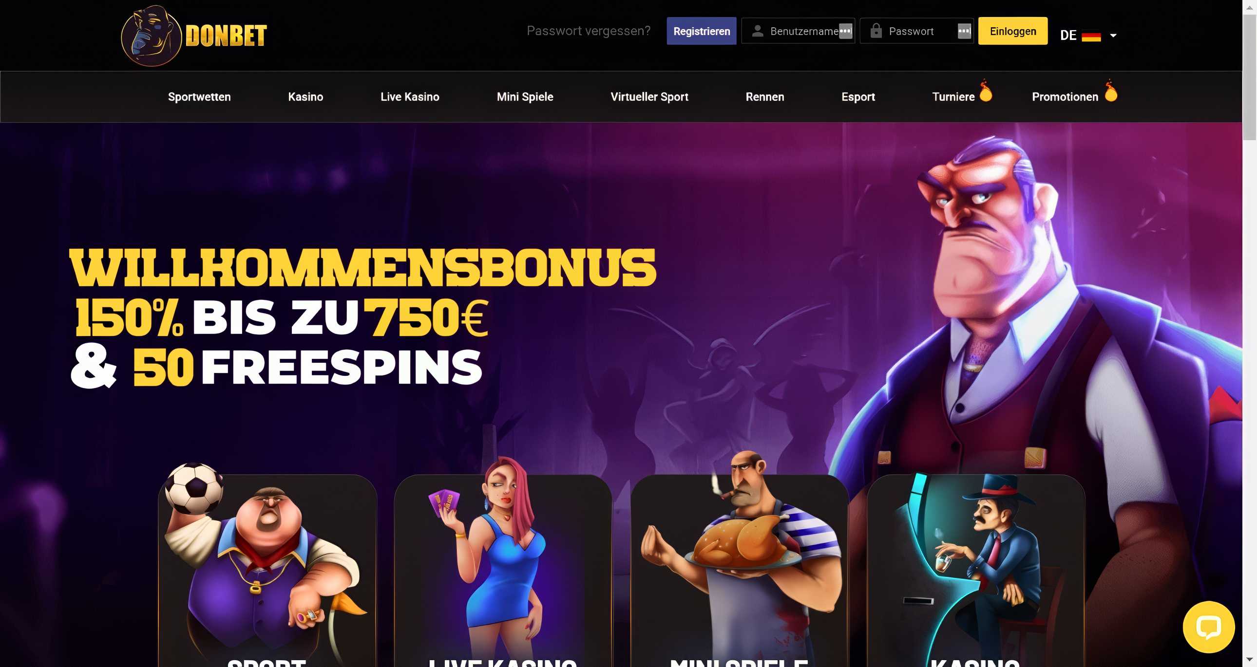 Donbet Casino Startseite Desktop