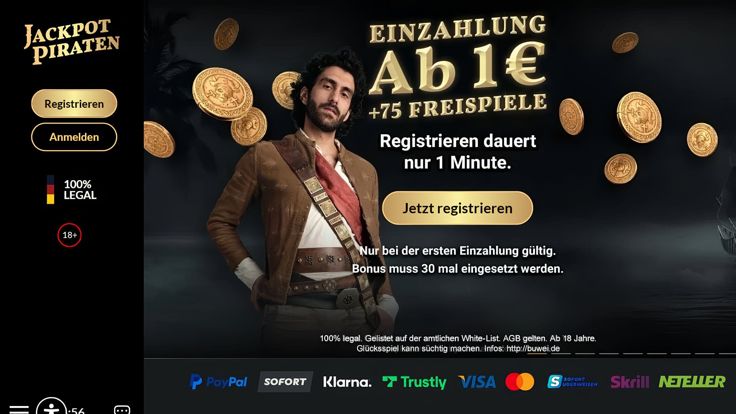 JackpotPiraten Homepage Desktop