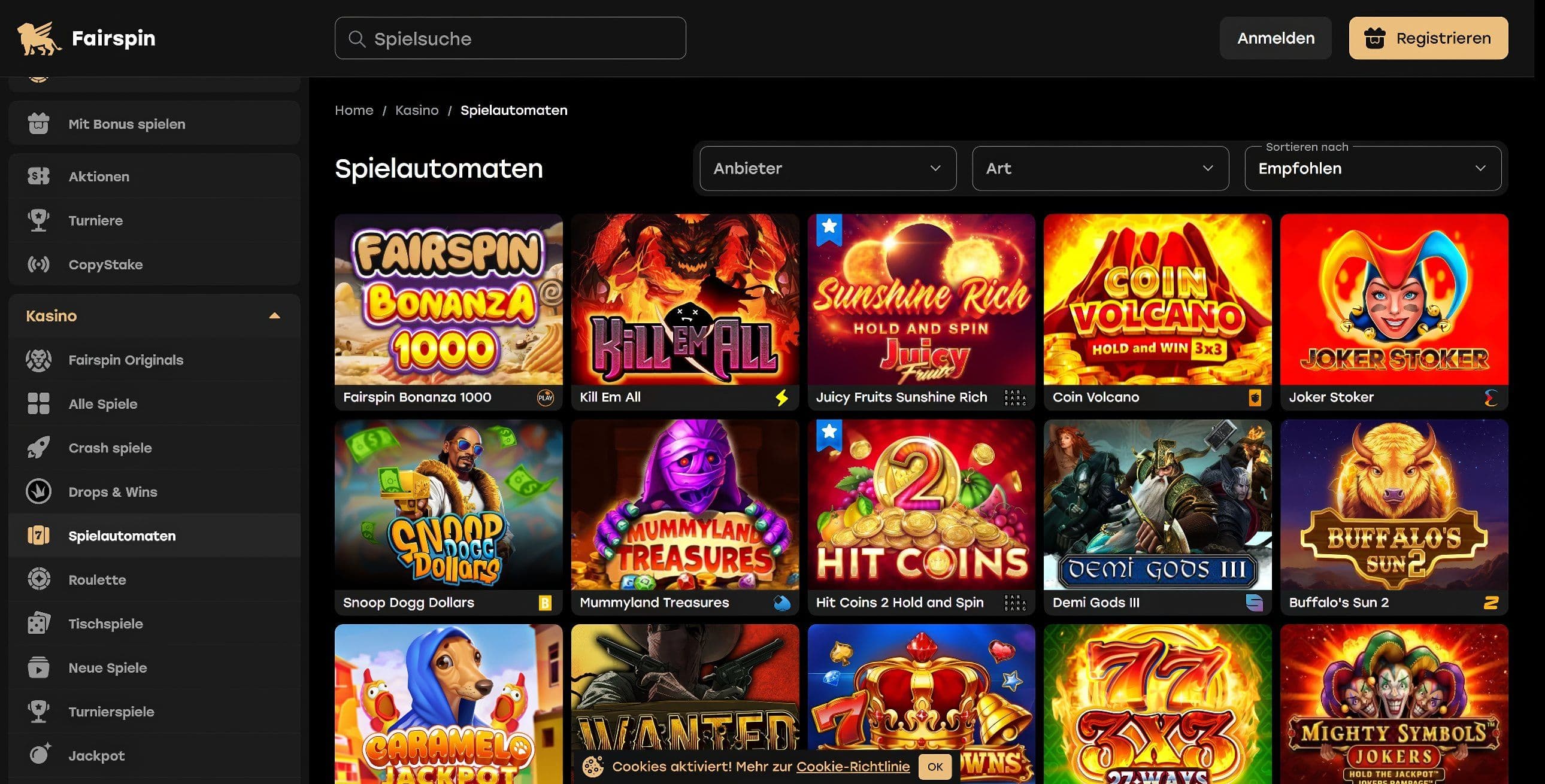 Fairspin Casino desktop screenshot 1