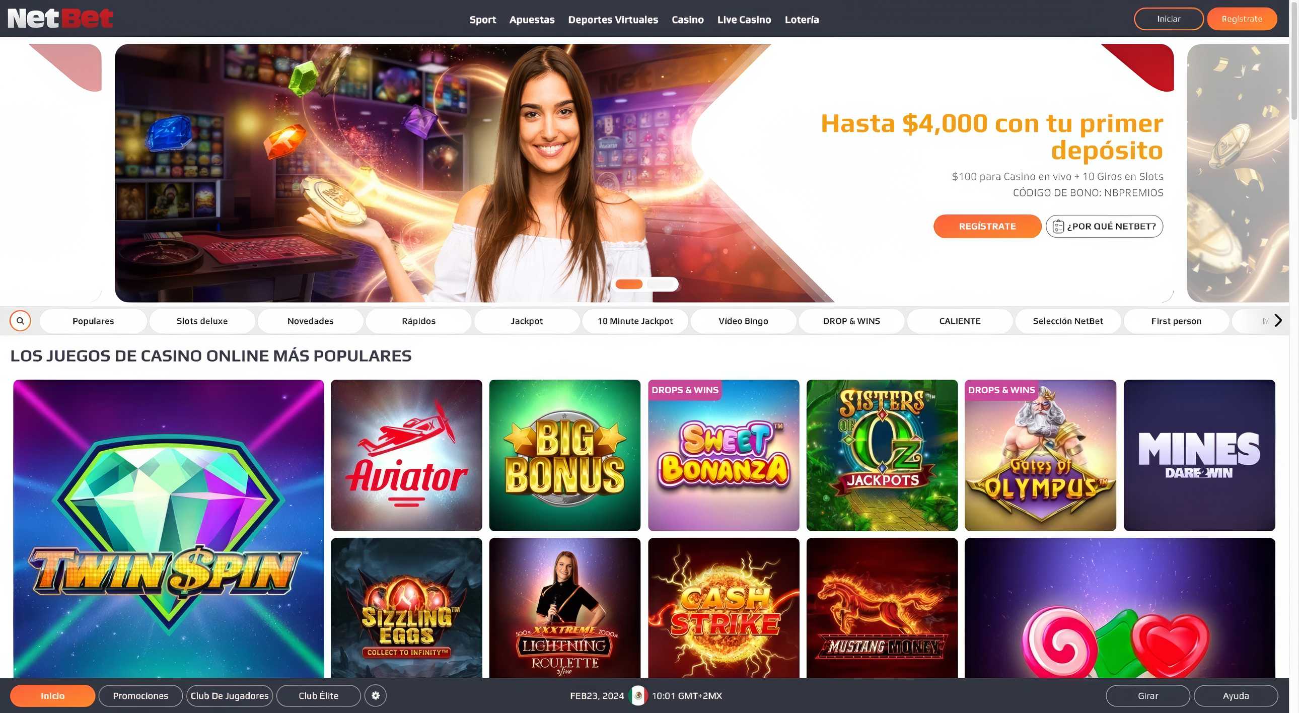 Página de inicio del casino de NetBet