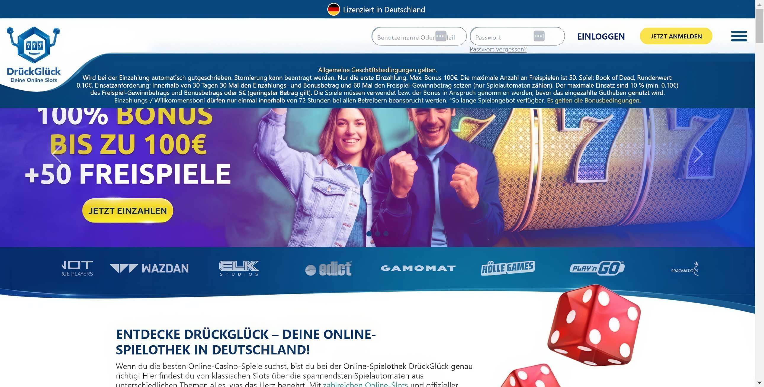 DrückGlück Startseite Desktop