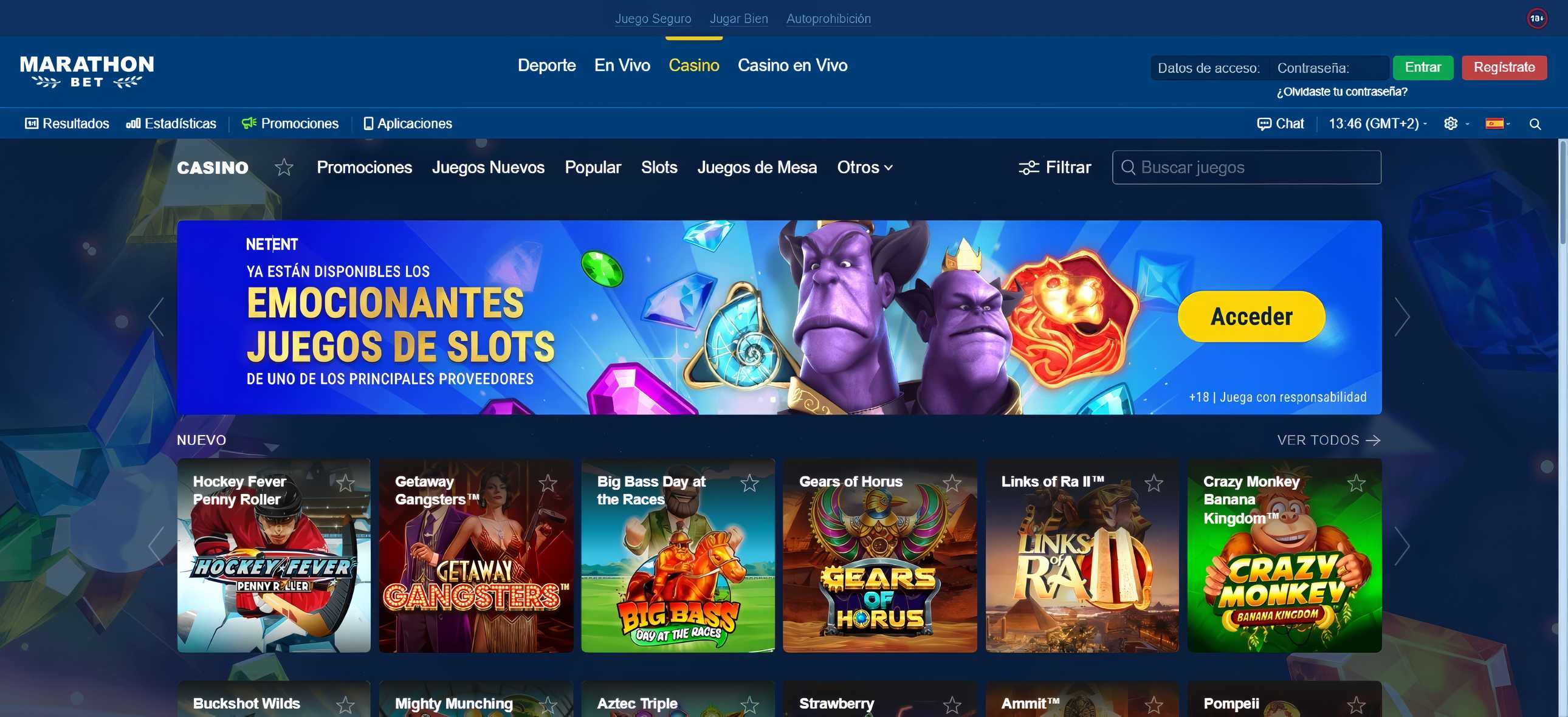 Lobby de casino de MarathonBet