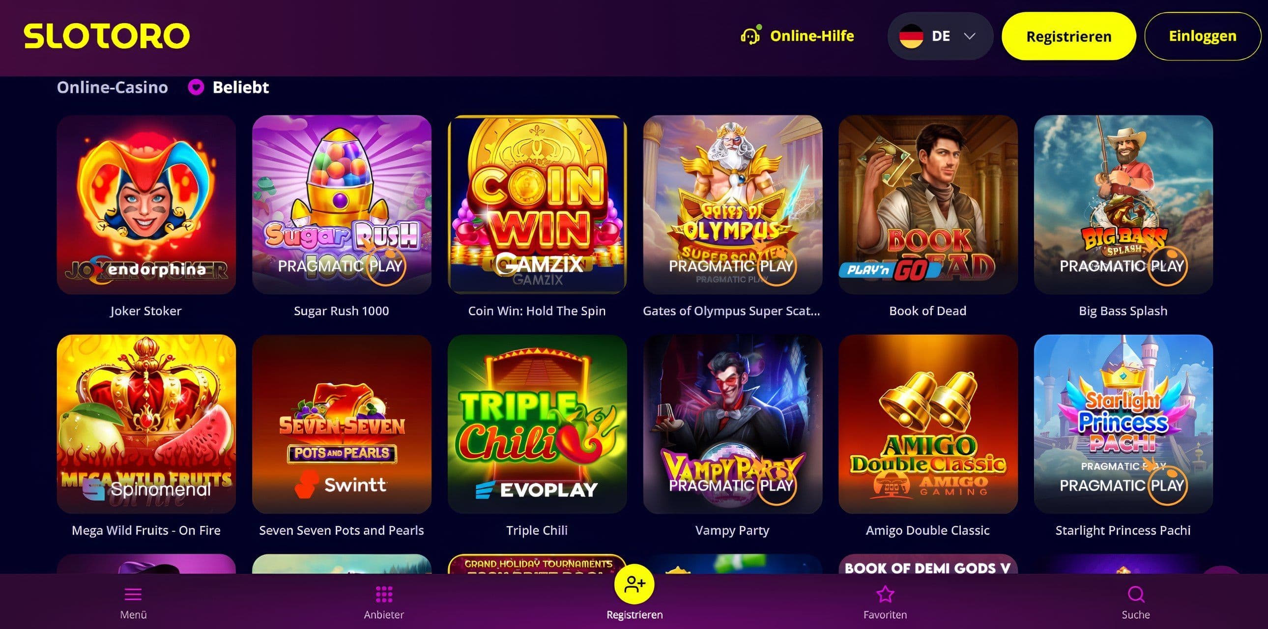 Slotoro Casino desktop screenshot 2