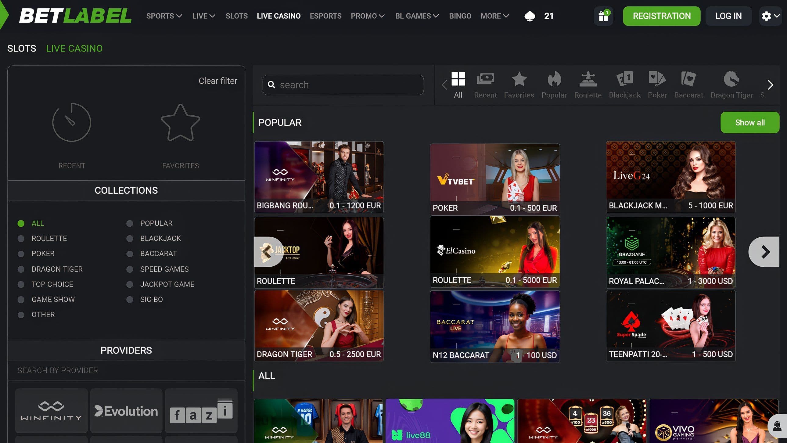 BetLabel Casino Live Games