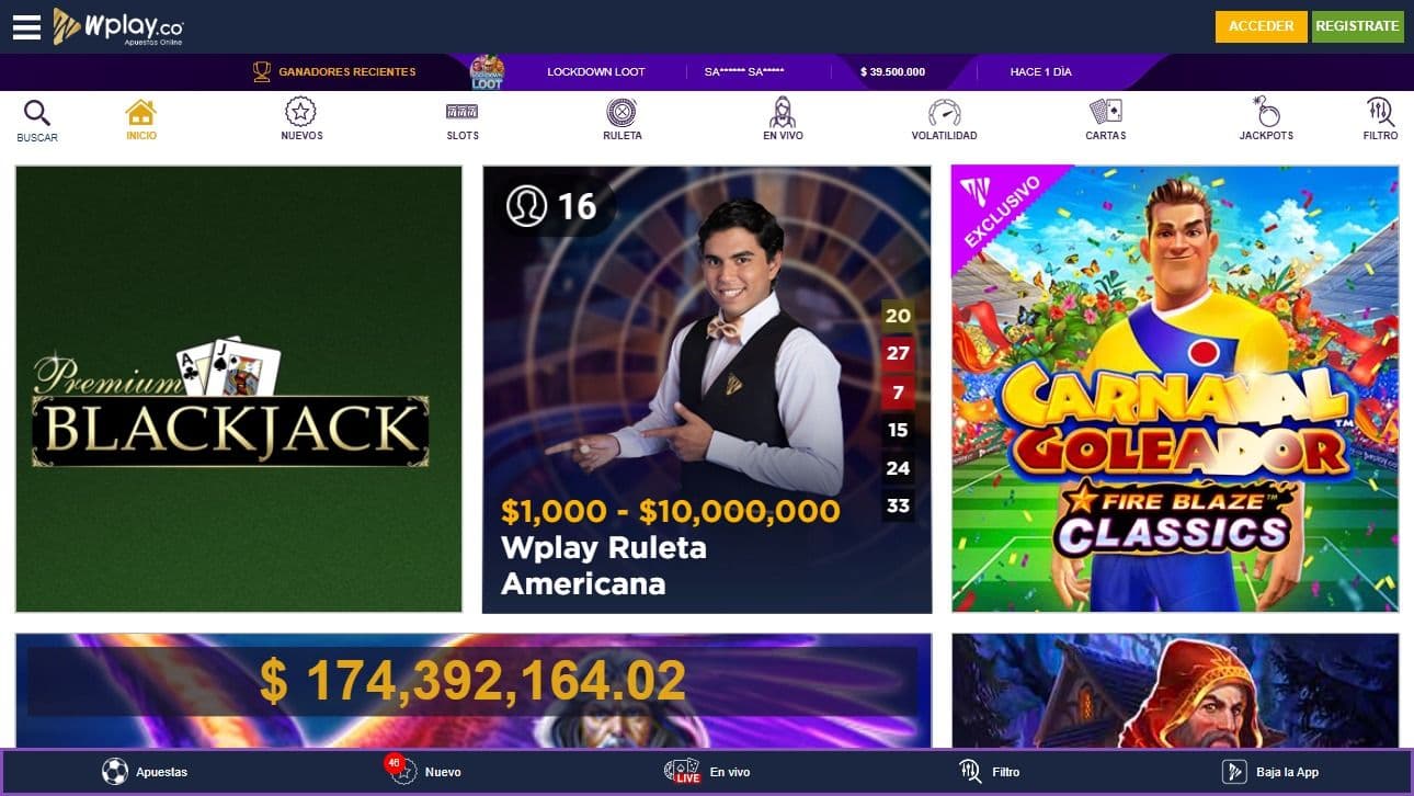 Wplay.co casino para desktop