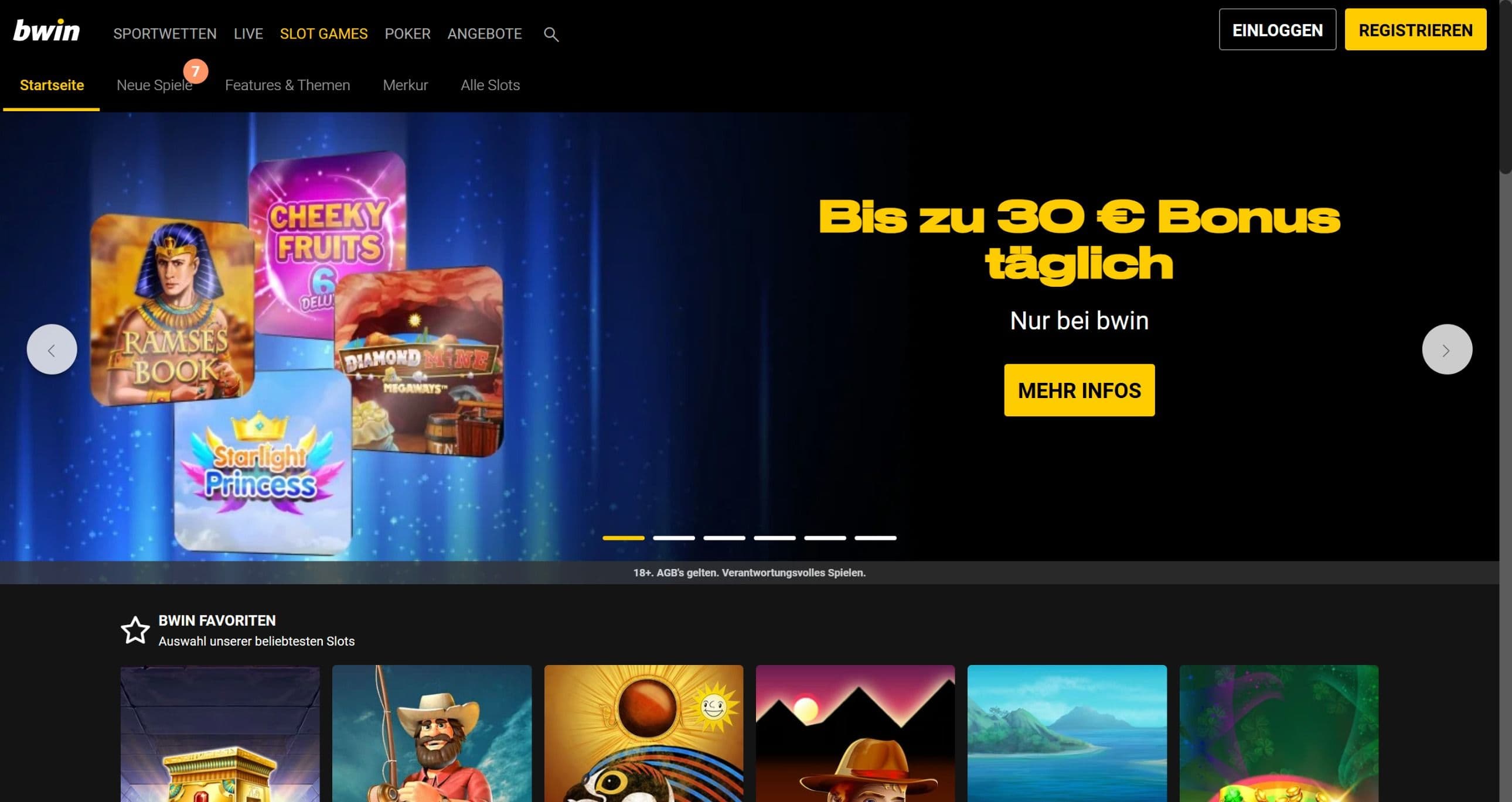 Bwin Slots Homepage Desktop