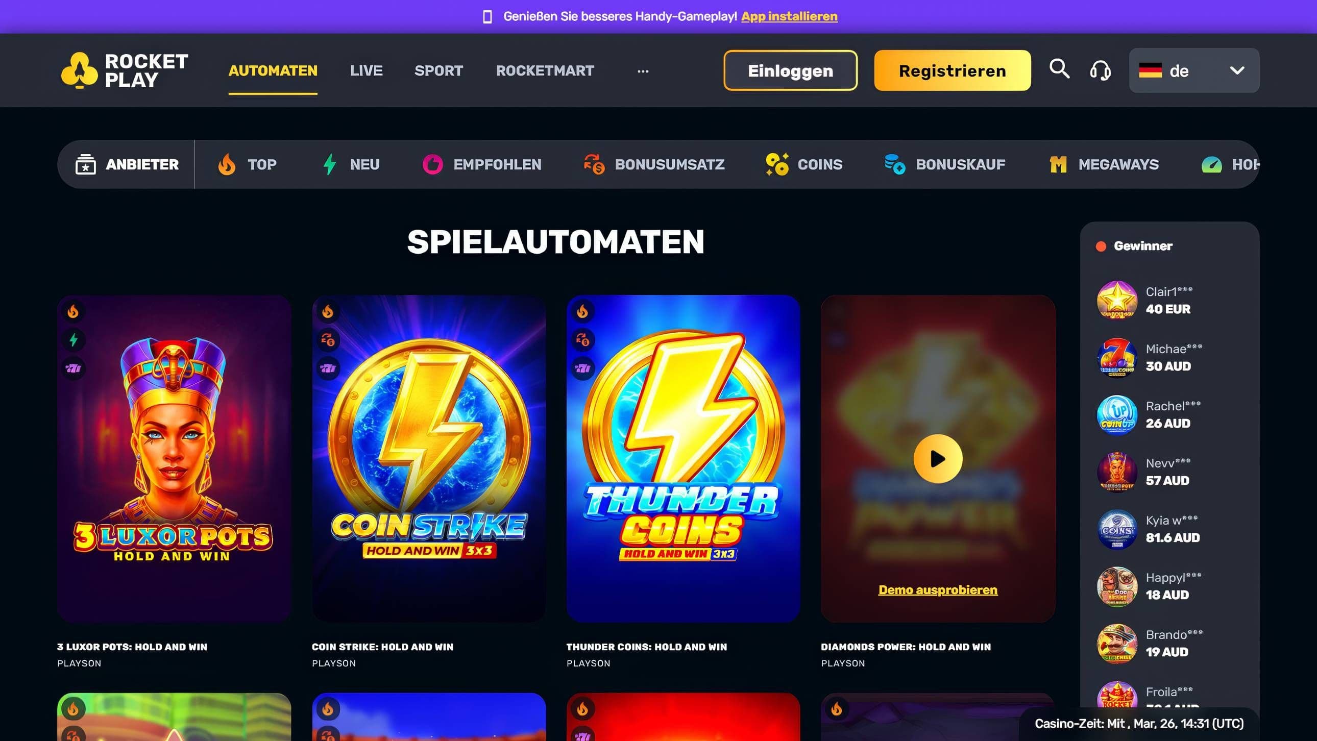 RocketPlay Slots Desktop