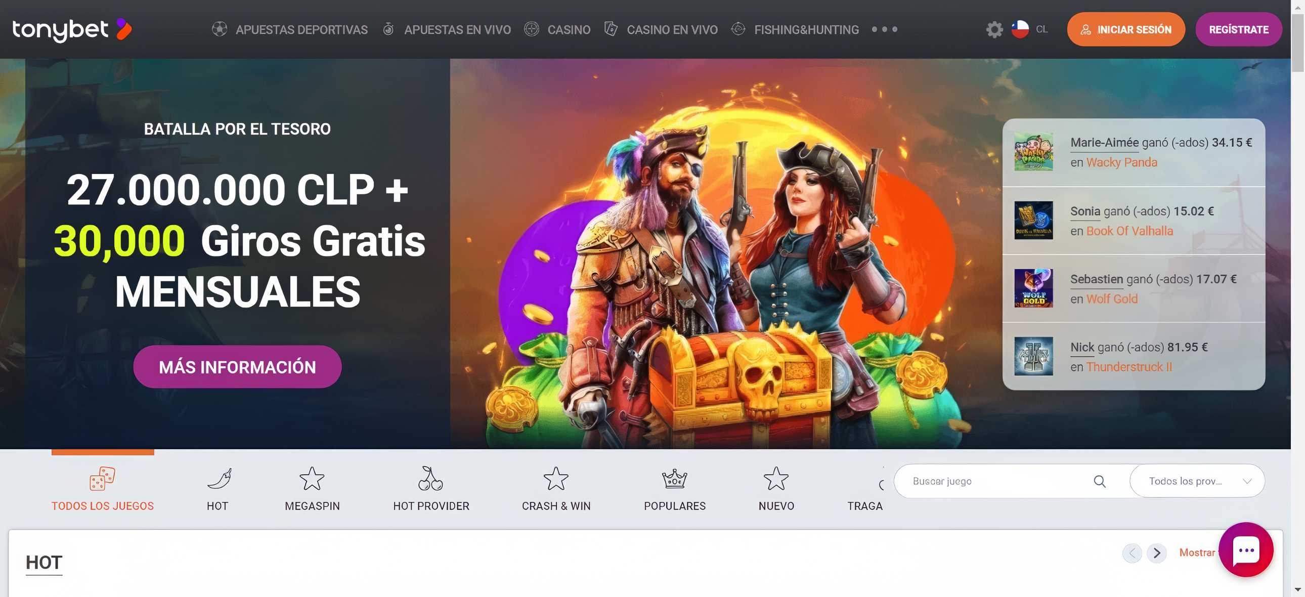 Página de inicio de casino de Tonybet.