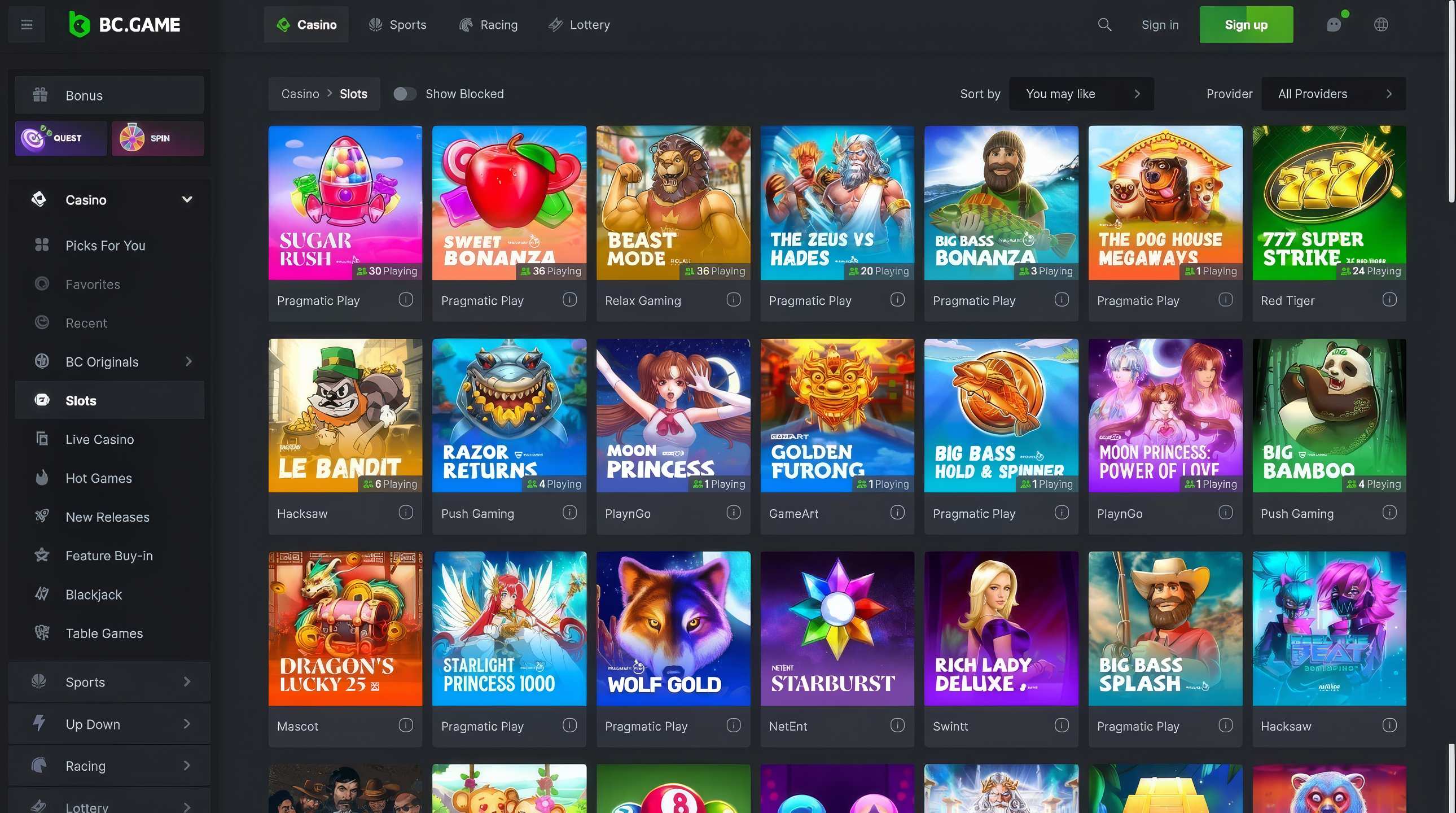 bc game slots desktop