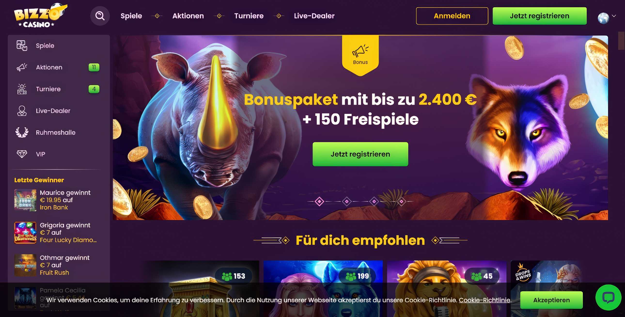 bizzo casino homepage