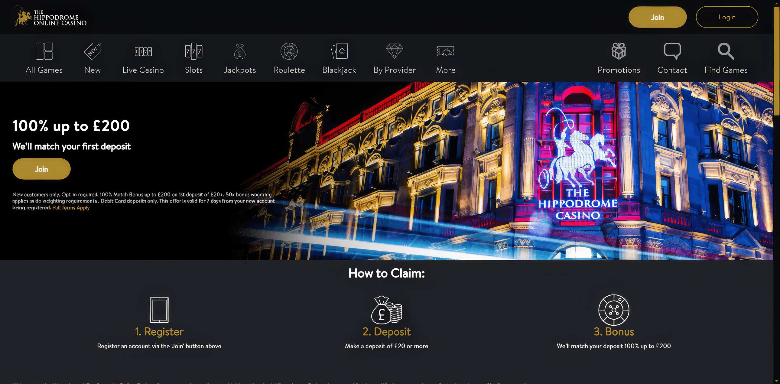 Hippodrome Casino desktop screenshot 1