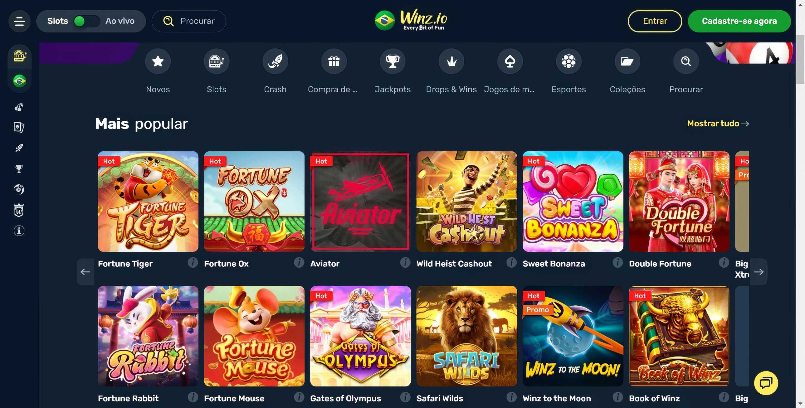 Winz.io Casino Home
